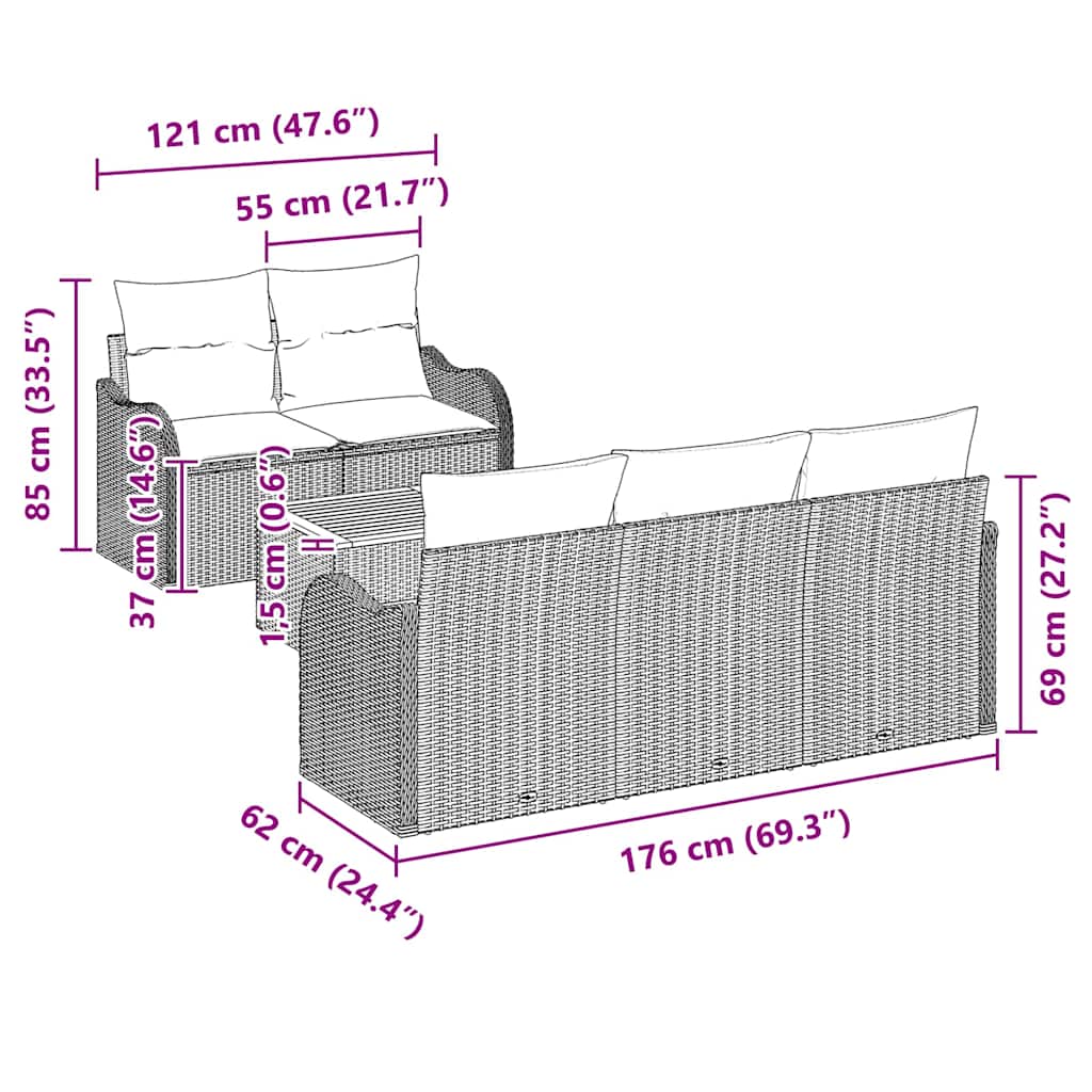 Set de canapele pentru grădină cu pernă 6 pcs Gri poliratan GartenMobel Dekor