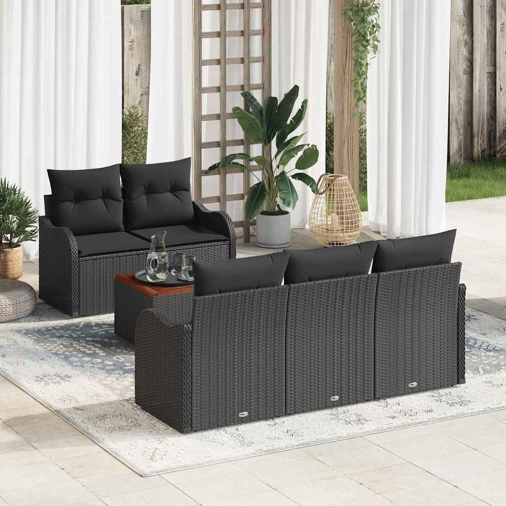 Set de canapele pentru grădină cu pernă 6 pcs Negru poliratan GartenMobel Dekor