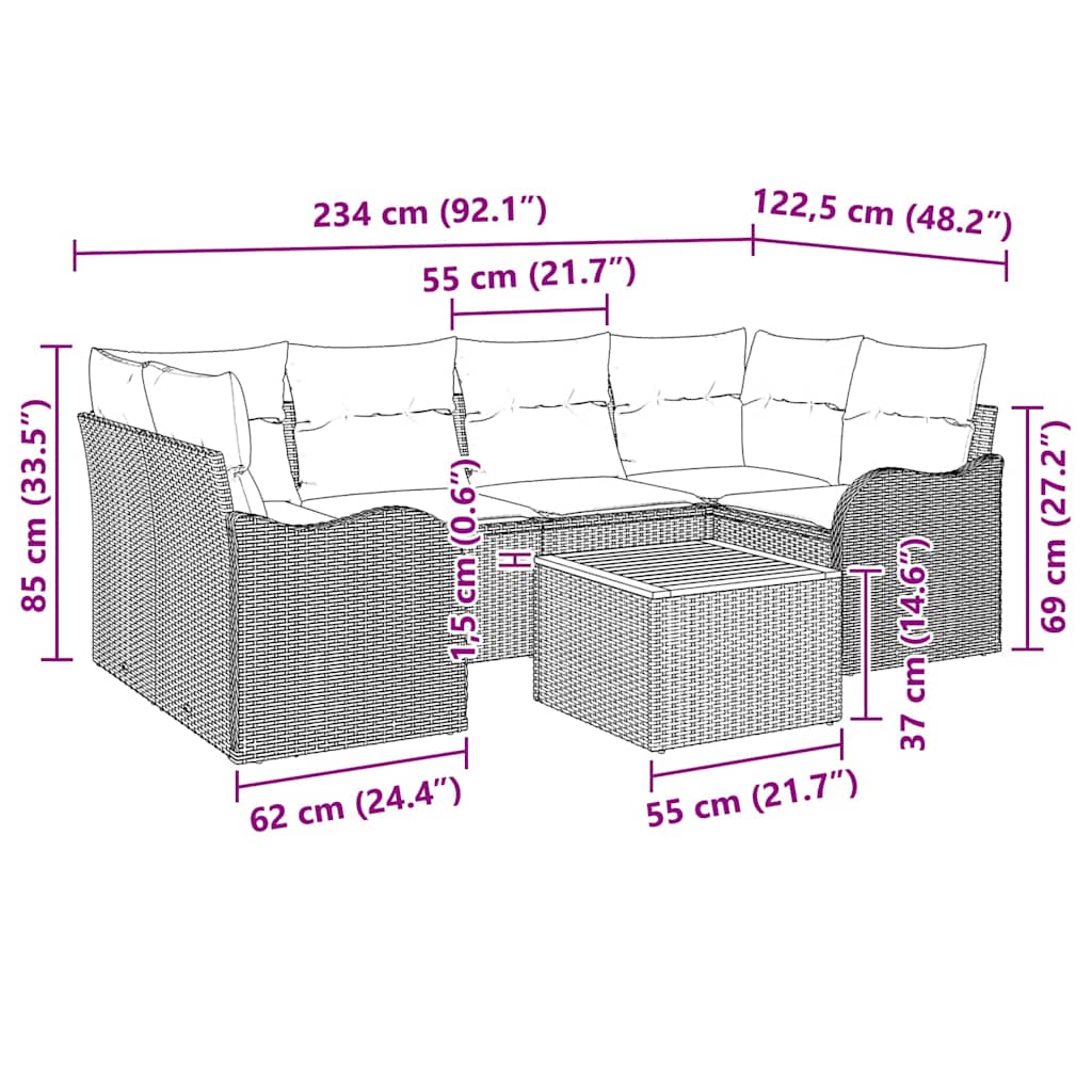 Set de canapele pentru grădină cu pernă 7 pcs Gri poliratan GartenMobel Dekor