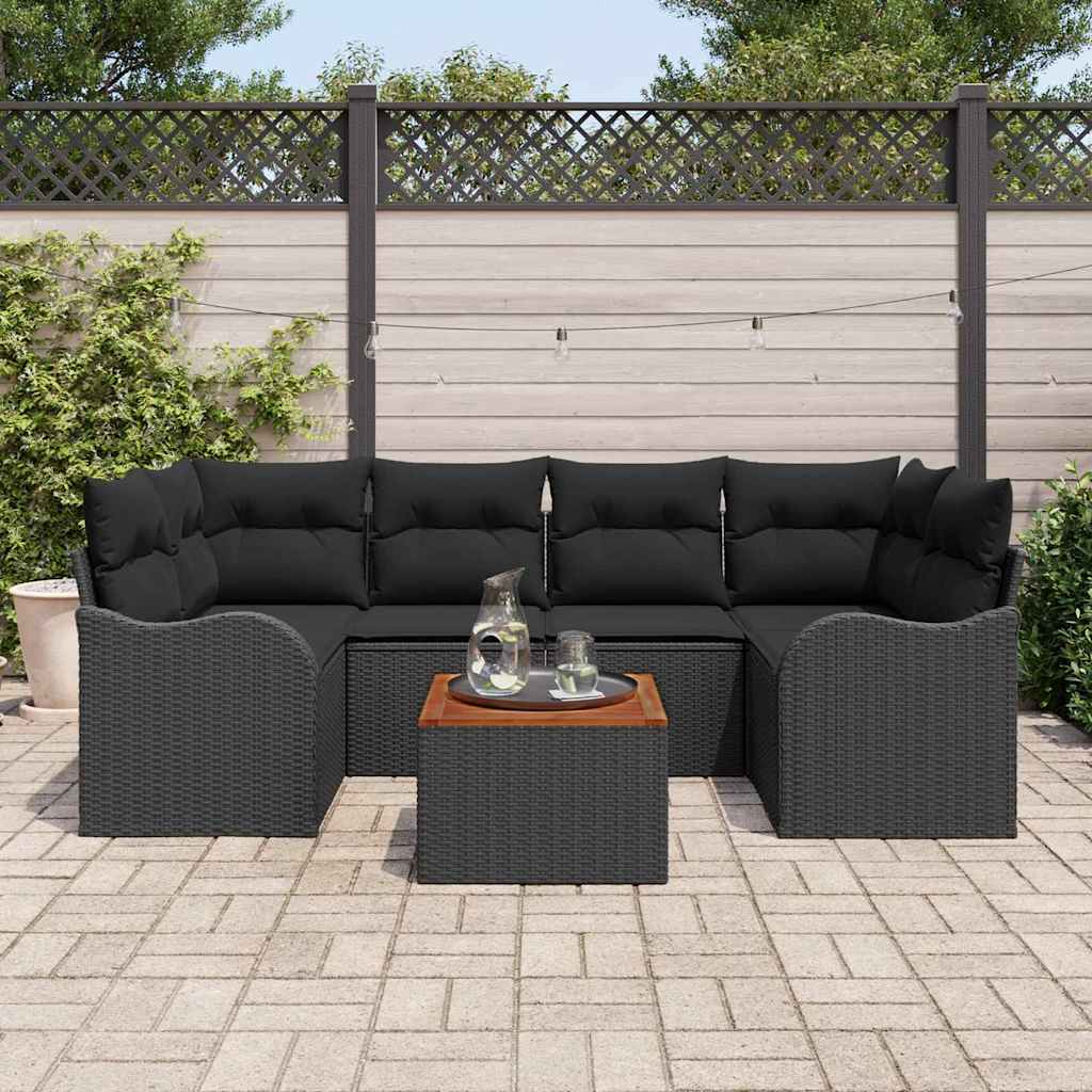 Set de canapele pentru grădină cu pernă 7 pcs Negru poliratan GartenMobel Dekor