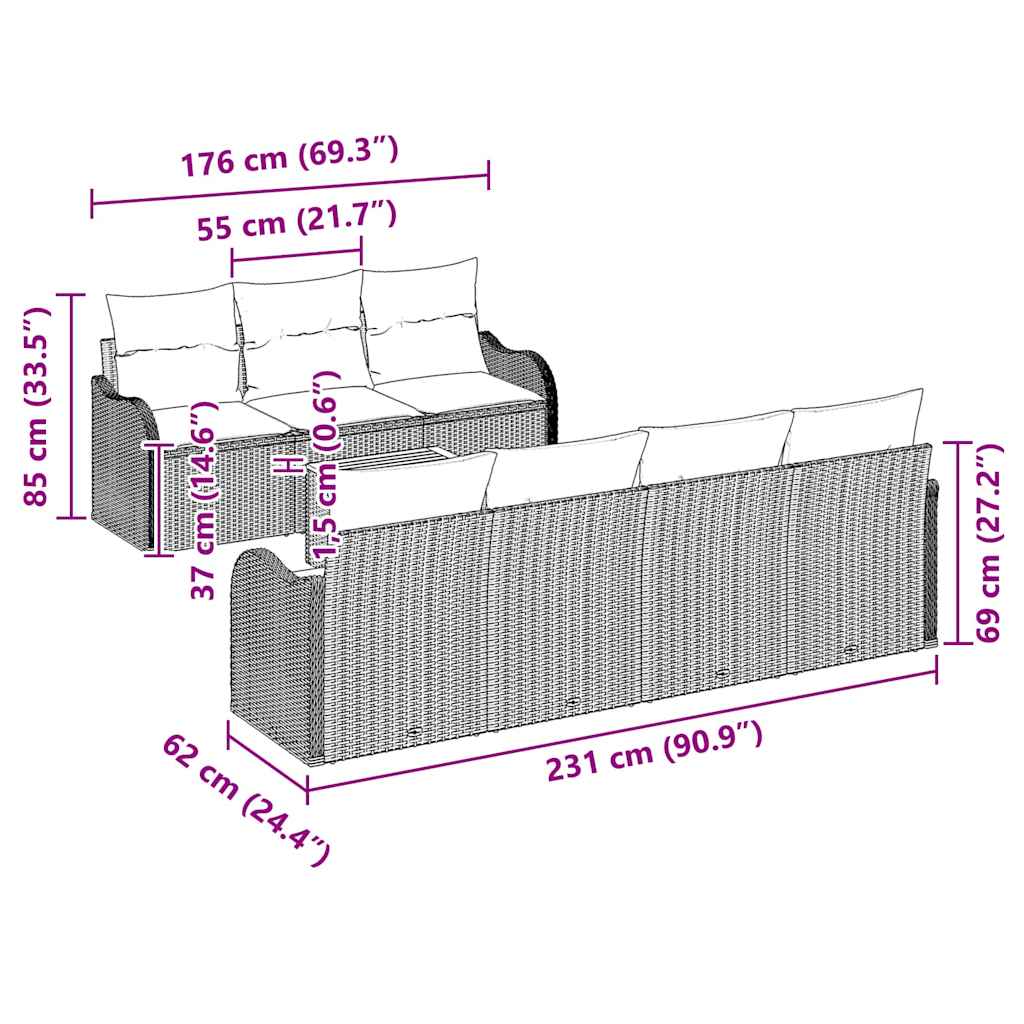 Set de canapele pentru grădină cu pernă 8 pcs Bej poliratan GartenMobel Dekor
