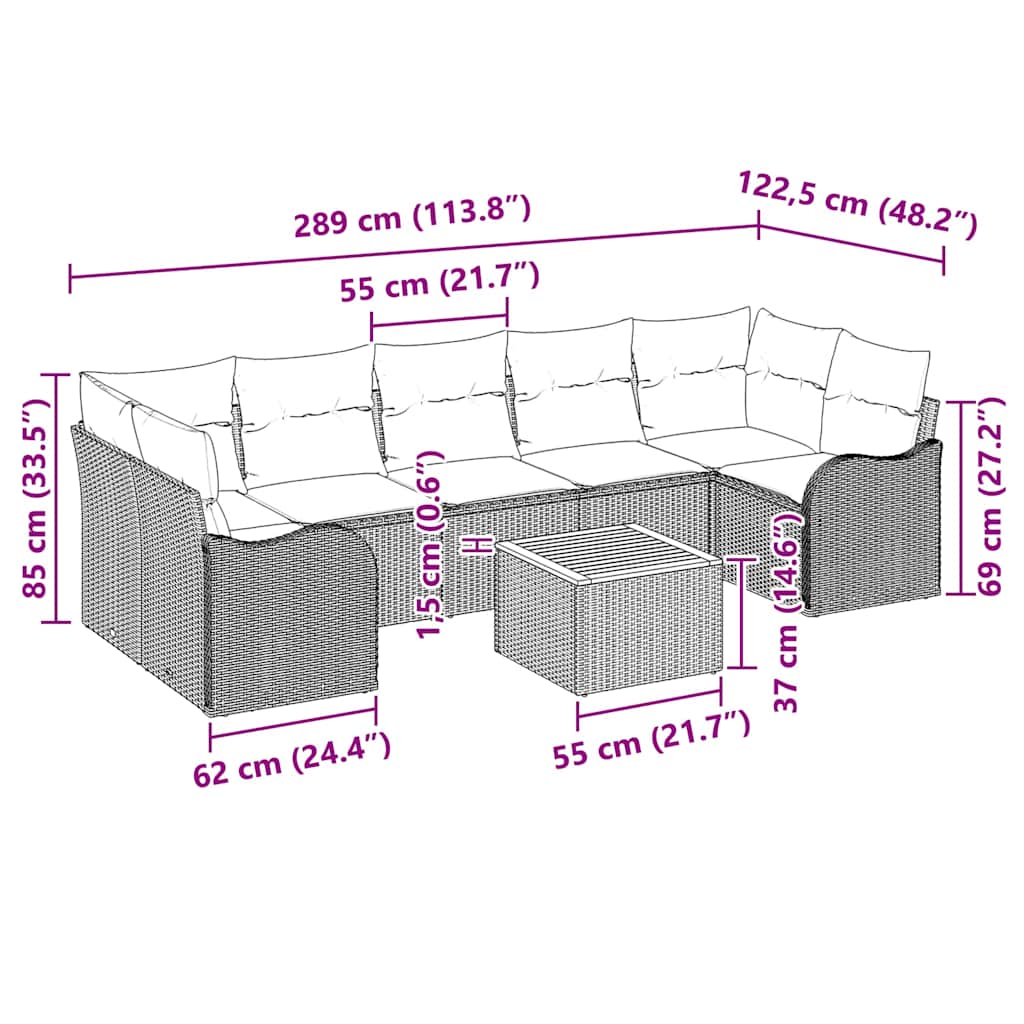 Set de canapele pentru grădină cu pernă 8 pcs Gri poliratan GartenMobel Dekor