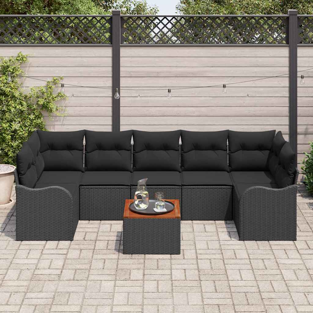 Set de canapele pentru grădină cu pernă 8 pcs Negru poliratan GartenMobel Dekor