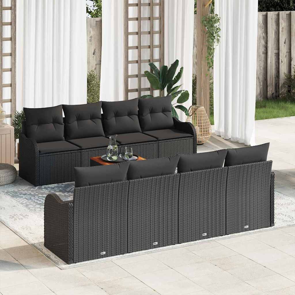 Set de canapele pentru grădină cu pernă 9 pcs Negru poliratan GartenMobel Dekor