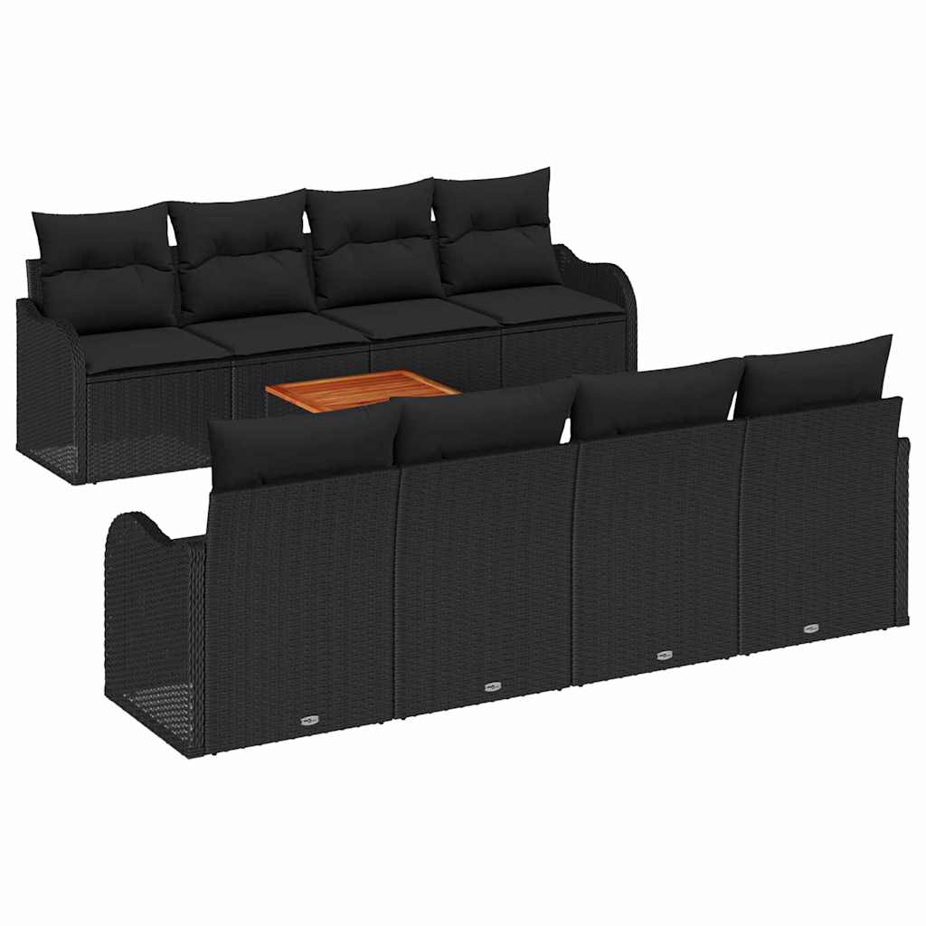 Set de canapele pentru grădină cu pernă 9 pcs Negru poliratan GartenMobel Dekor