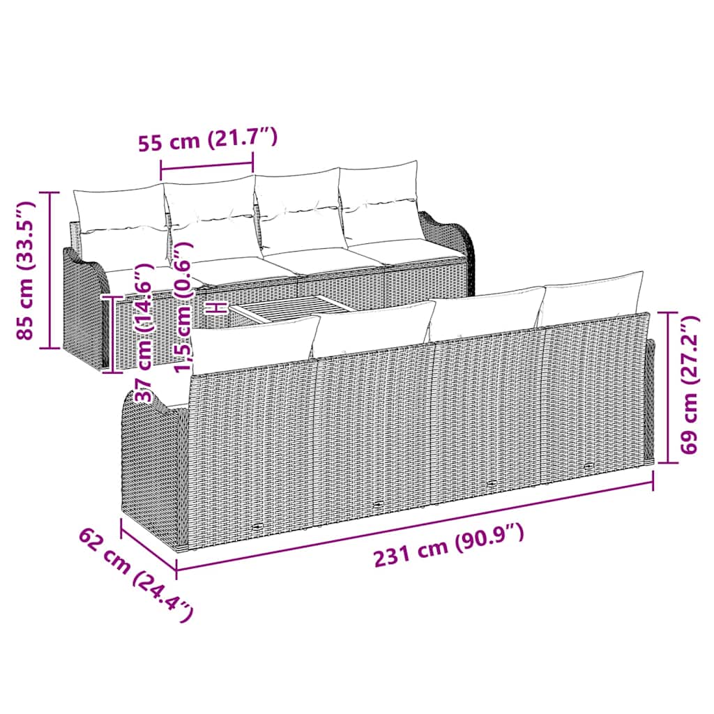 Set de canapele pentru grădină cu pernă 9 pcs Negru poliratan GartenMobel Dekor