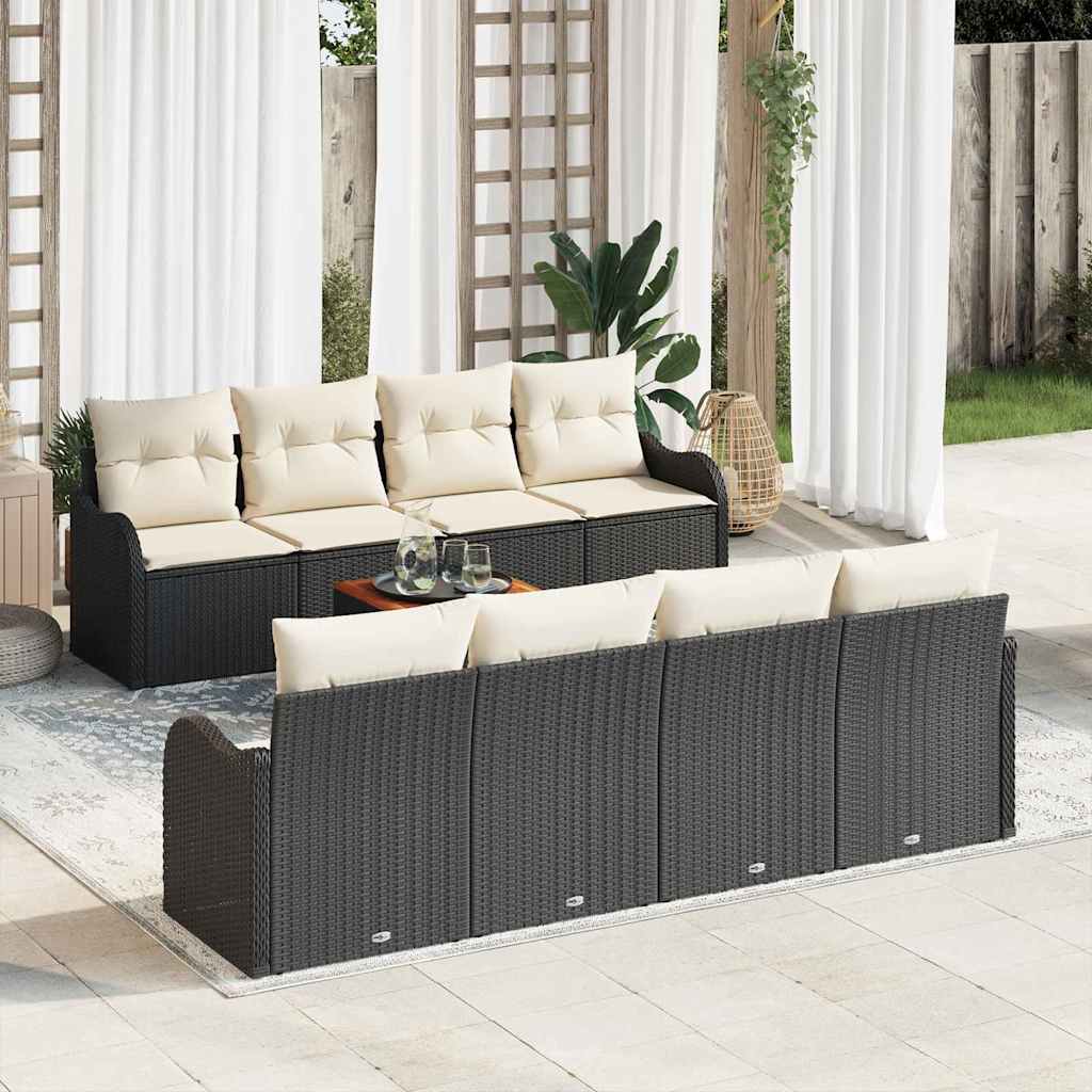 Set de canapele pentru grădină cu pernă 9 pcs Negru poliratan GartenMobel Dekor