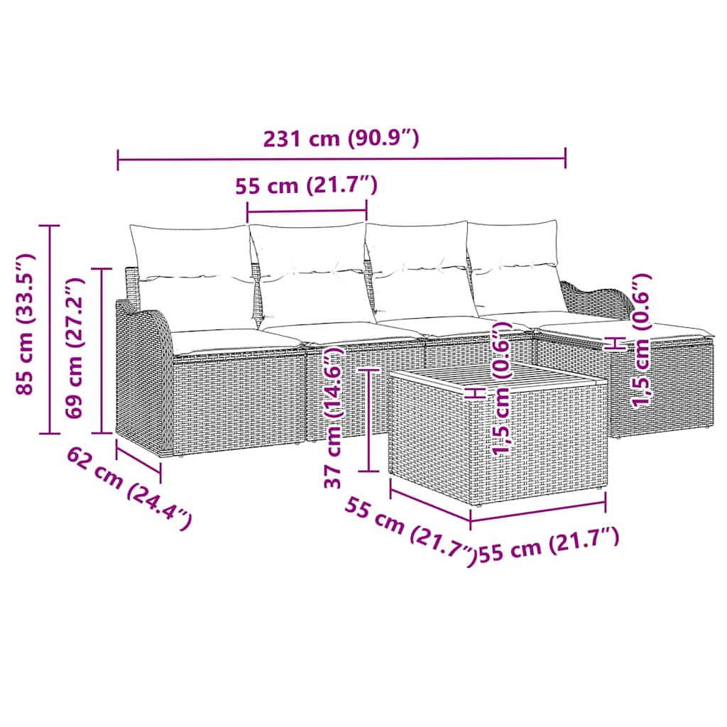 Set de canapele pentru grădină cu pernă 6 pcs Gri poliratan GartenMobel Dekor