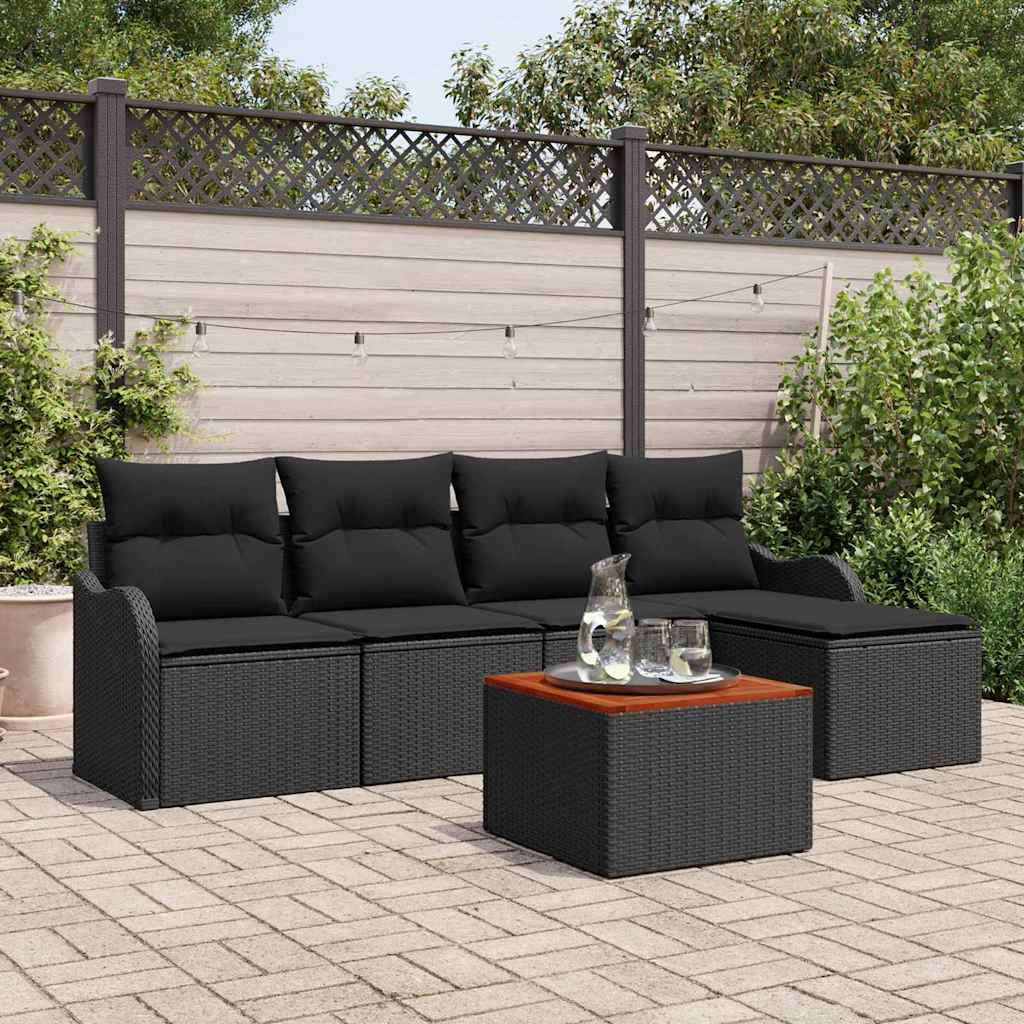 Set de canapele pentru grădină cu pernă 6 pcs Negru poliratan GartenMobel Dekor