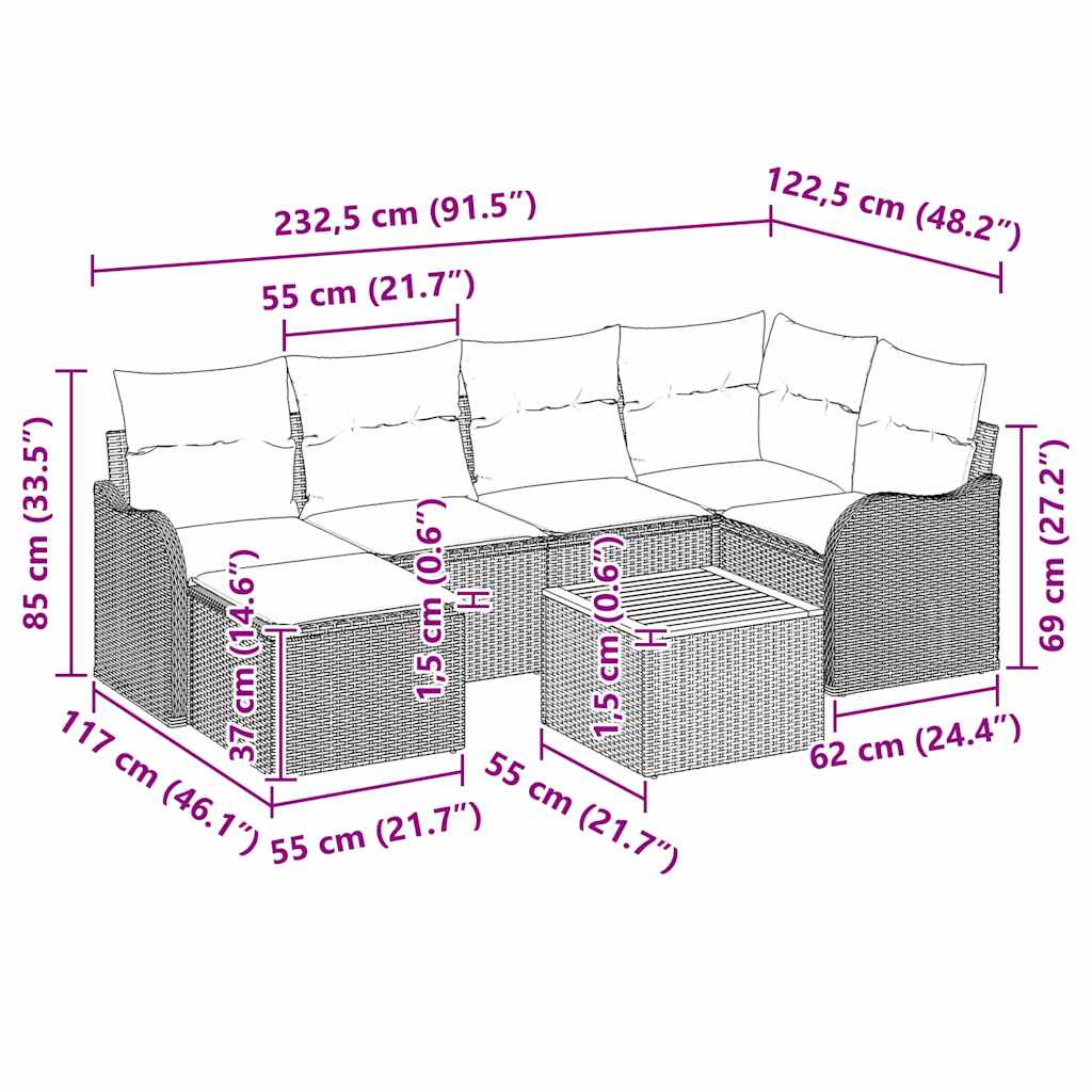 Set de canapele pentru grădină cu pernă 7 pcs Negru poliratan GartenMobel Dekor