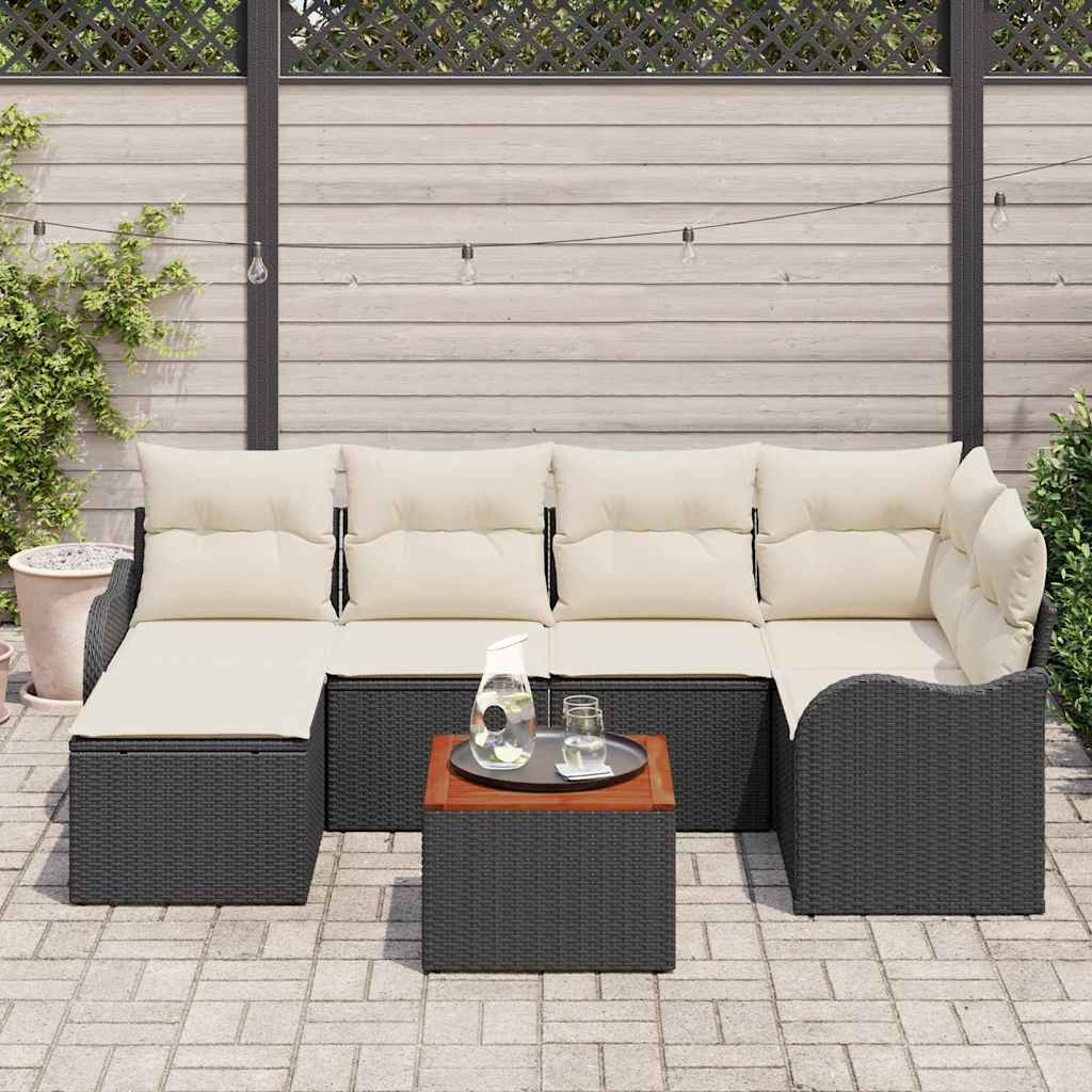 Set de canapele pentru grădină cu pernă 7 pcs Negru poliratan GartenMobel Dekor