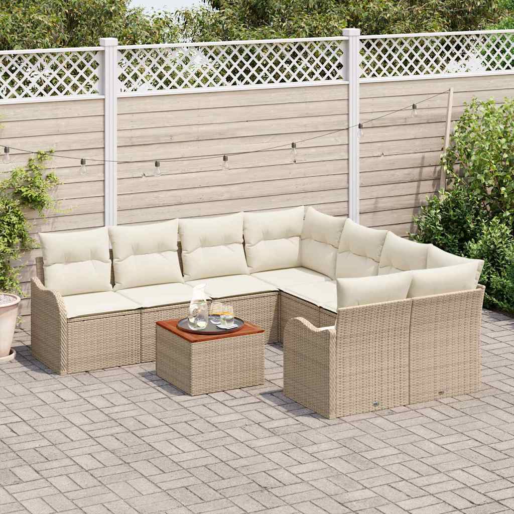 Set de canapele pentru grădină cu pernă 9 pcs Bej poliratan GartenMobel Dekor