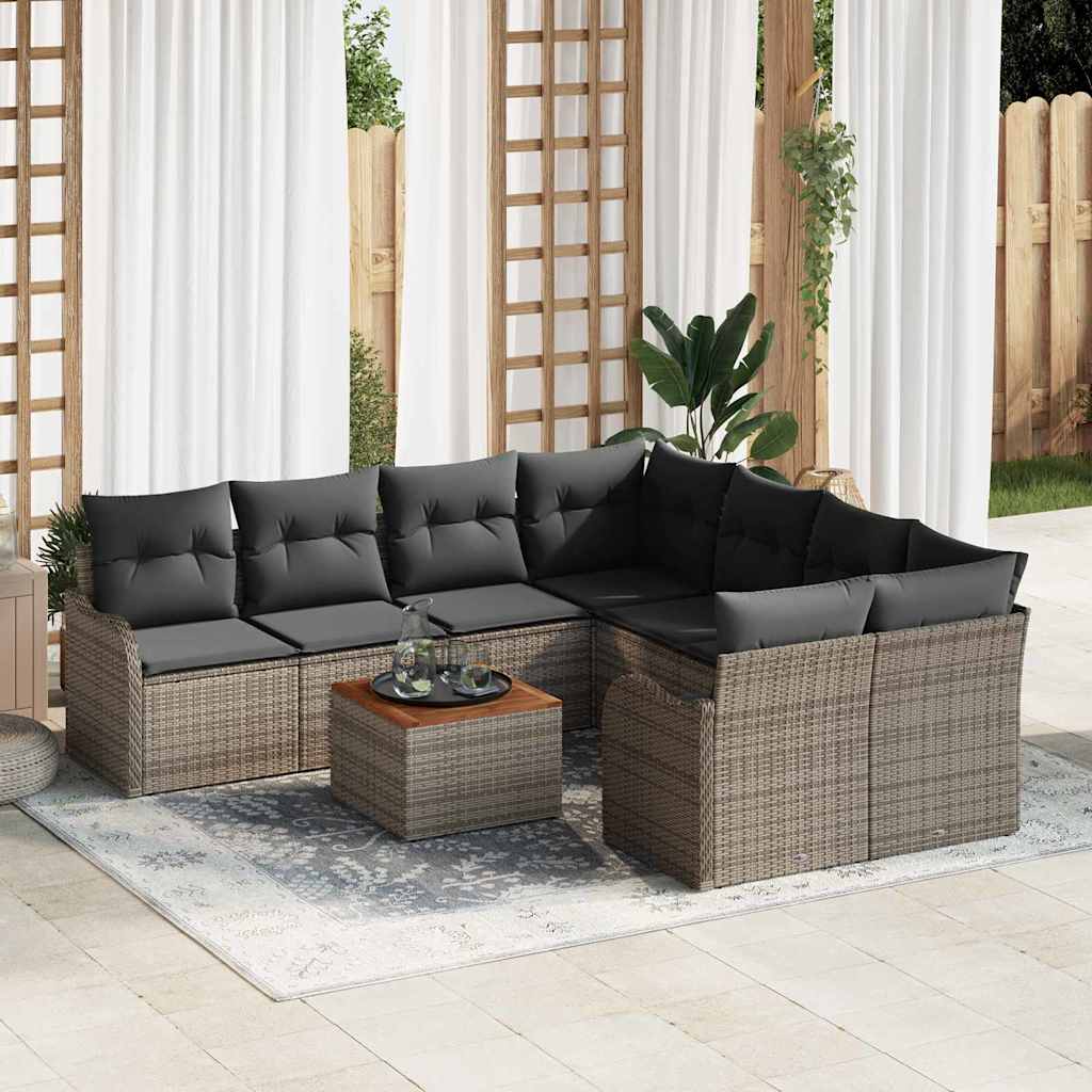 Set de canapele pentru grădină cu pernă 9 pcs Gri poliratan GartenMobel Dekor