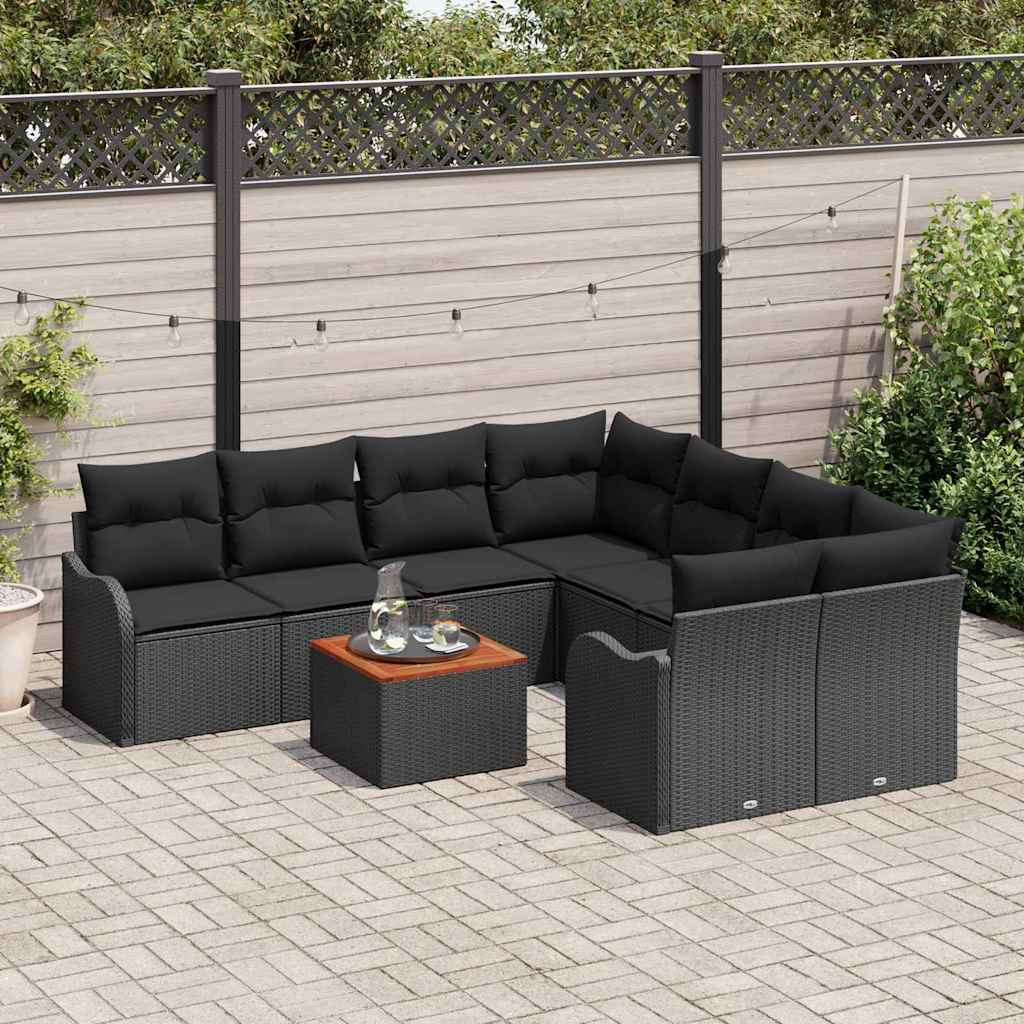 Set de canapele pentru grădină cu pernă 9 pcs Negru poliratan GartenMobel Dekor