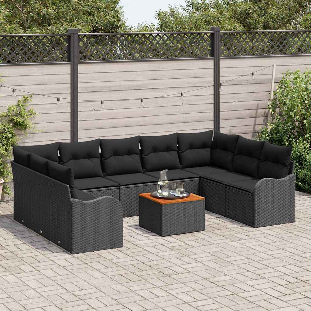 Set de canapele pentru grădină cu pernă 10 pcs Negru poliratan GartenMobel Dekor