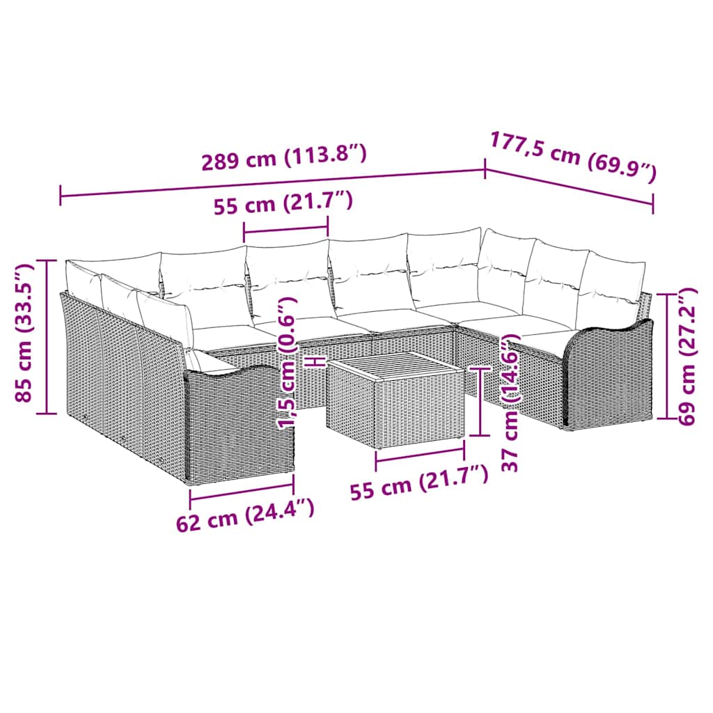 Set de canapele pentru grădină cu pernă 10 pcs Negru poliratan GartenMobel Dekor