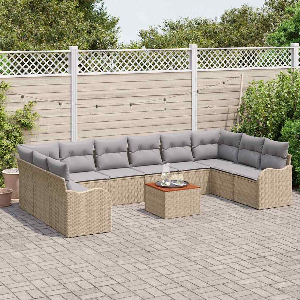 Set de canapele pentru grădină cu pernă 11 pcs Bej poliratan GartenMobel Dekor