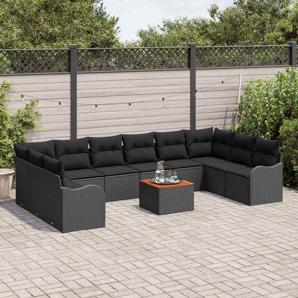 Set de canapele pentru grădină cu pernă 11 pcs Negru poliratan GartenMobel Dekor
