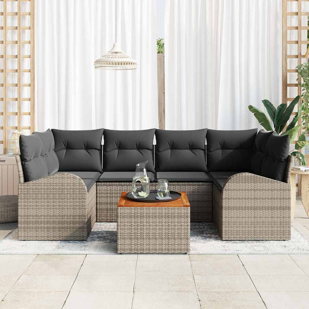 Set de canapele pentru grădină cu pernă 7 pcs Gri poliratan GartenMobel Dekor