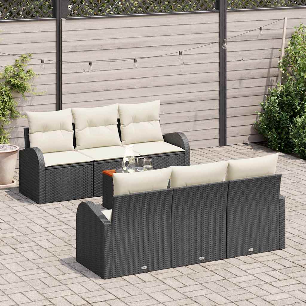 Set de canapele pentru grădină cu pernă 7 pcs Negru poliratan GartenMobel Dekor