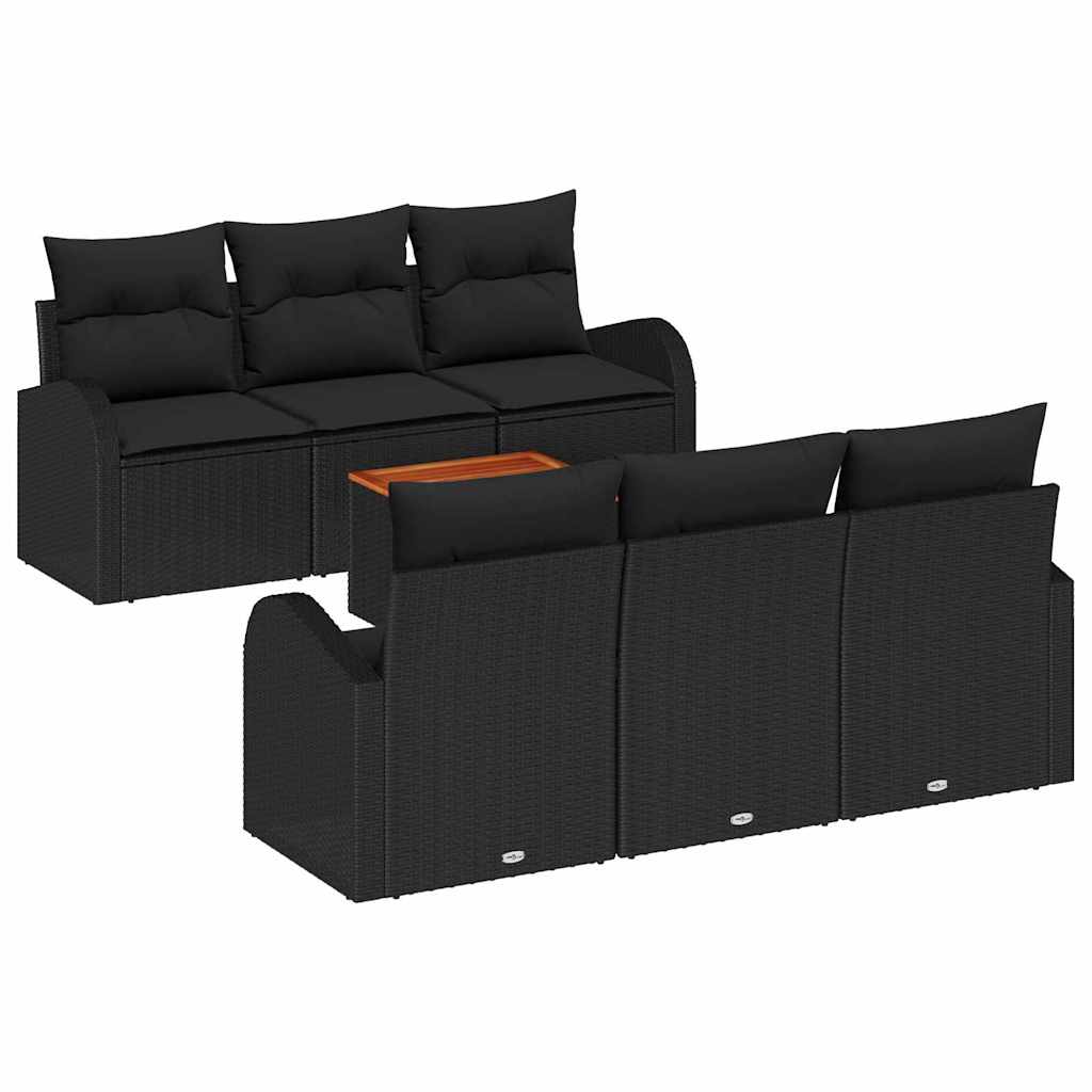 Set de canapele pentru grădină cu pernă 7 pcs Negru poliratan GartenMobel Dekor