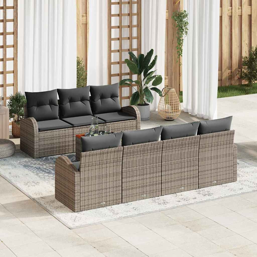 Set de canapele pentru grădină cu pernă 8 pcs Gri poliratan GartenMobel Dekor