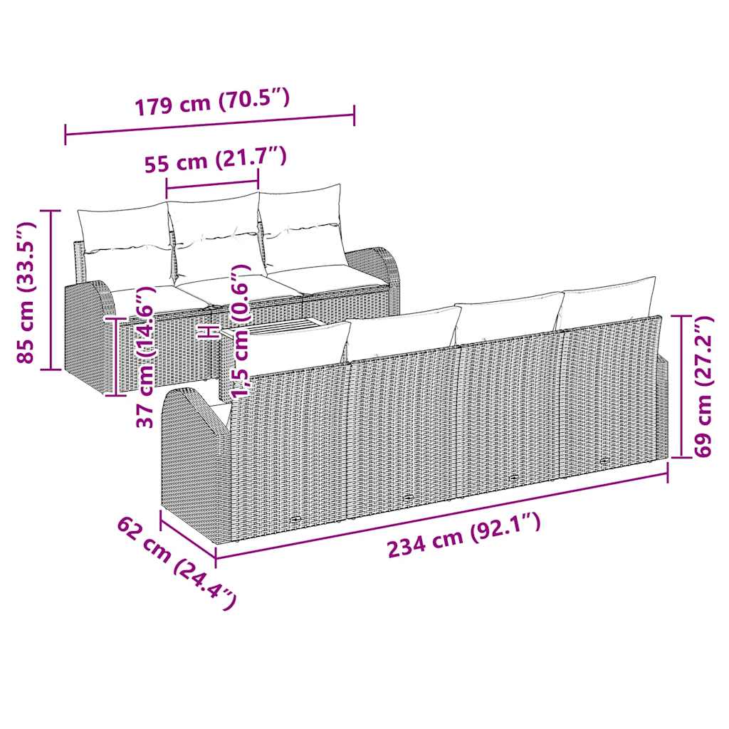 Set de canapele pentru grădină cu pernă 8 pcs Negru poliratan GartenMobel Dekor