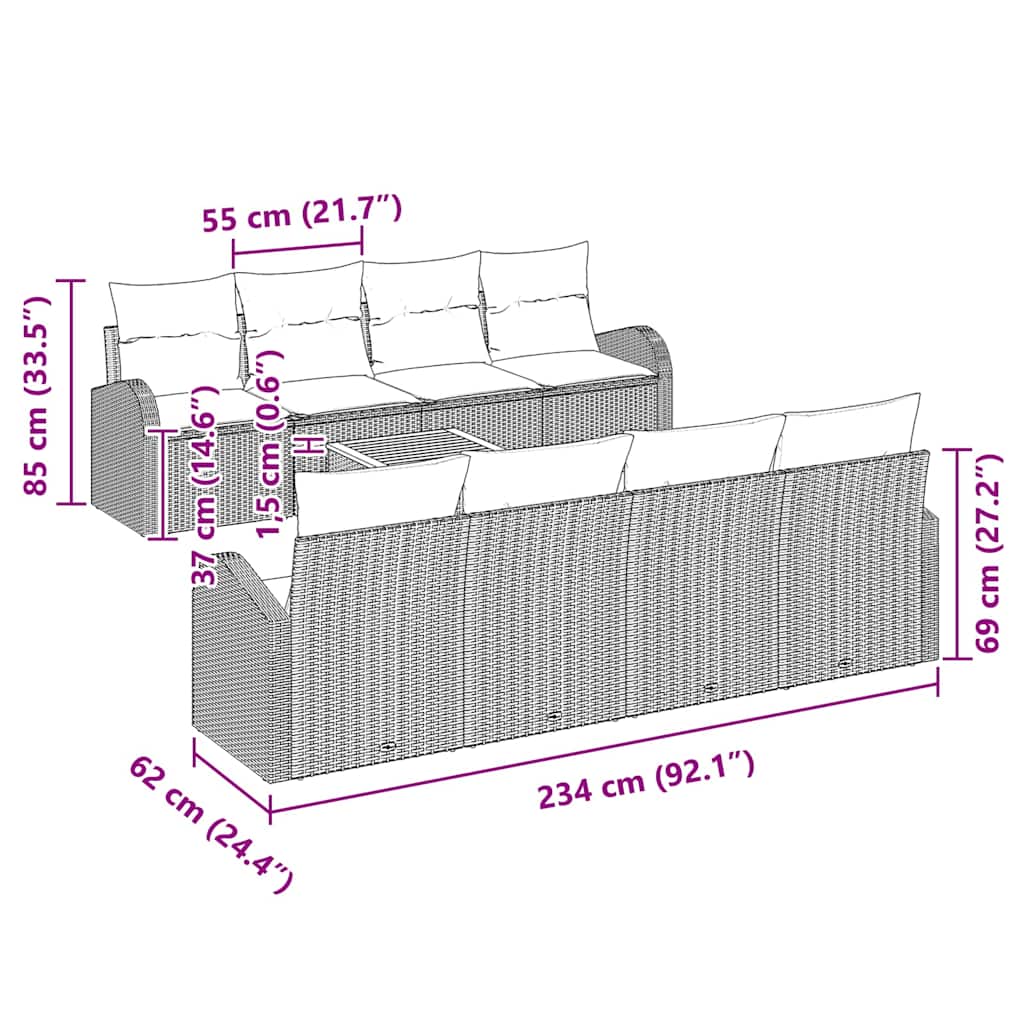 Set de canapele pentru grădină cu pernă 9 pcs Gri poliratan GartenMobel Dekor