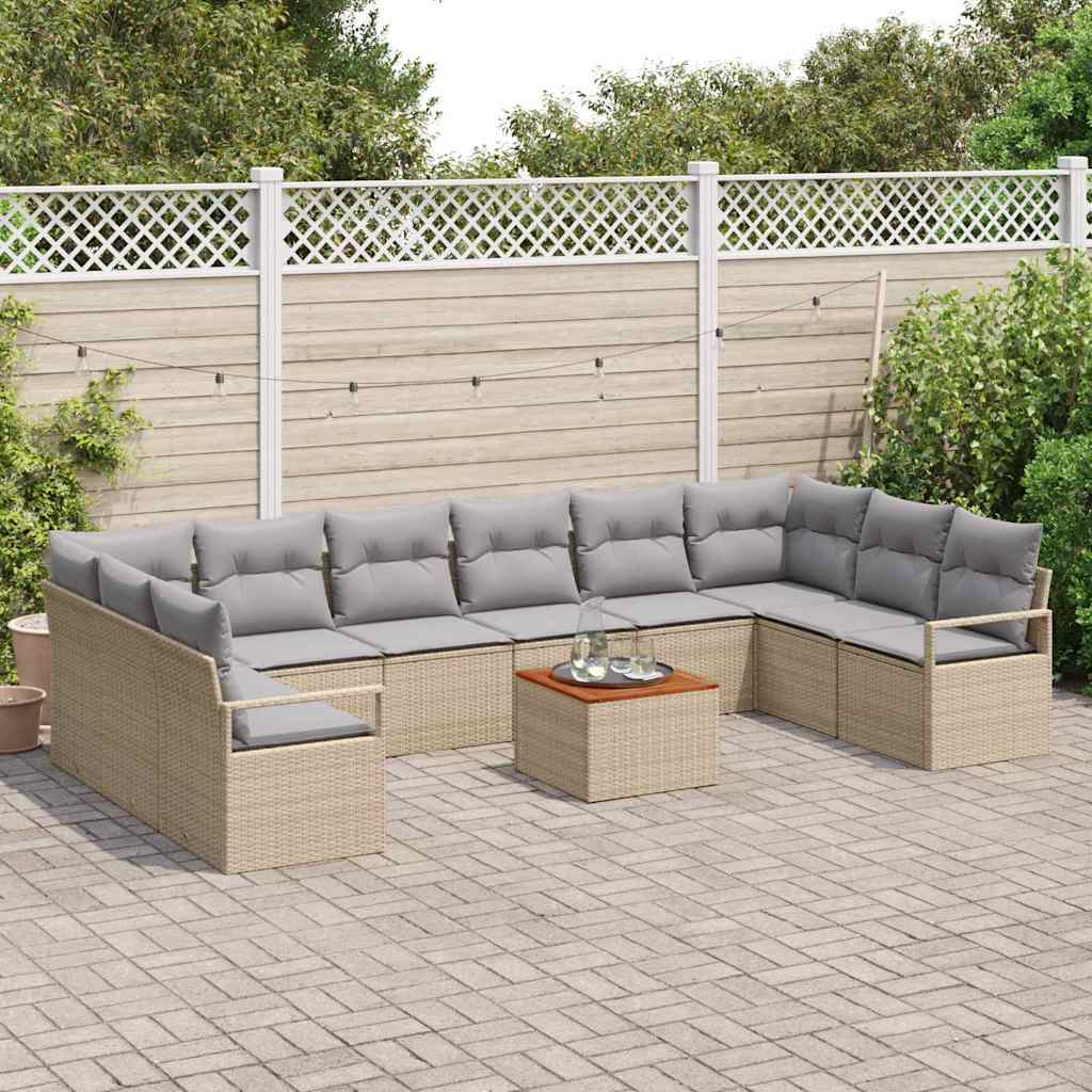 Set de canapele pentru grădină cu pernă 11 pcs Bej poliratan GartenMobel Dekor