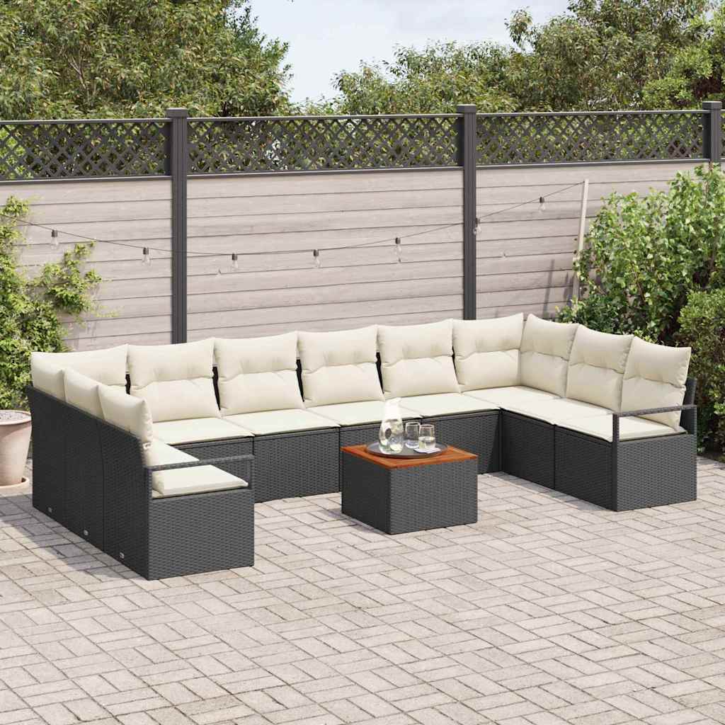 Set de canapele pentru grădină cu pernă 11 pcs Negru poliratan GartenMobel Dekor