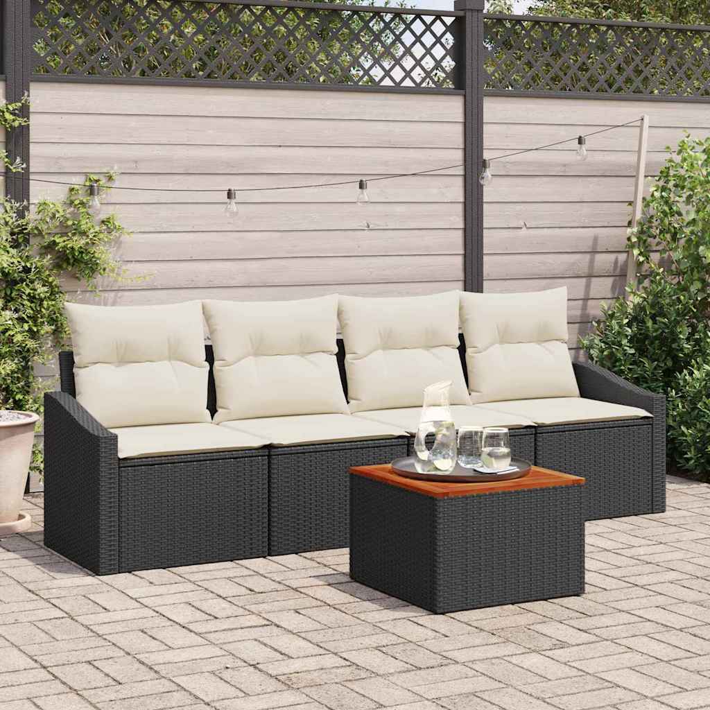 Set de canapele pentru grădină cu pernă 5 pcs Negru poliratan GartenMobel Dekor