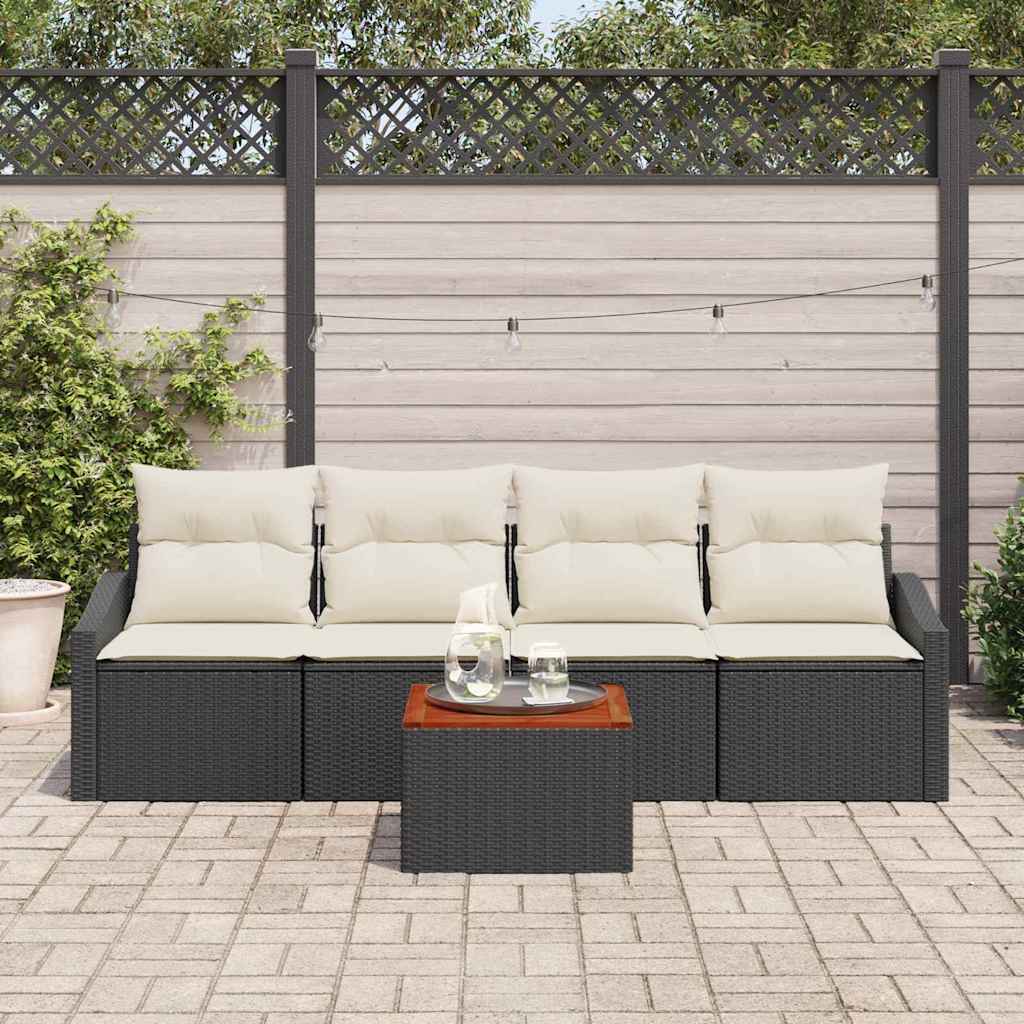 Set de canapele pentru grădină cu pernă 5 pcs Negru poliratan GartenMobel Dekor
