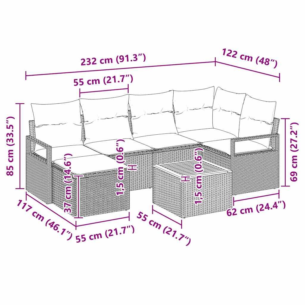 Set de canapele pentru grădină cu pernă 7 pcs Gri poliratan GartenMobel Dekor