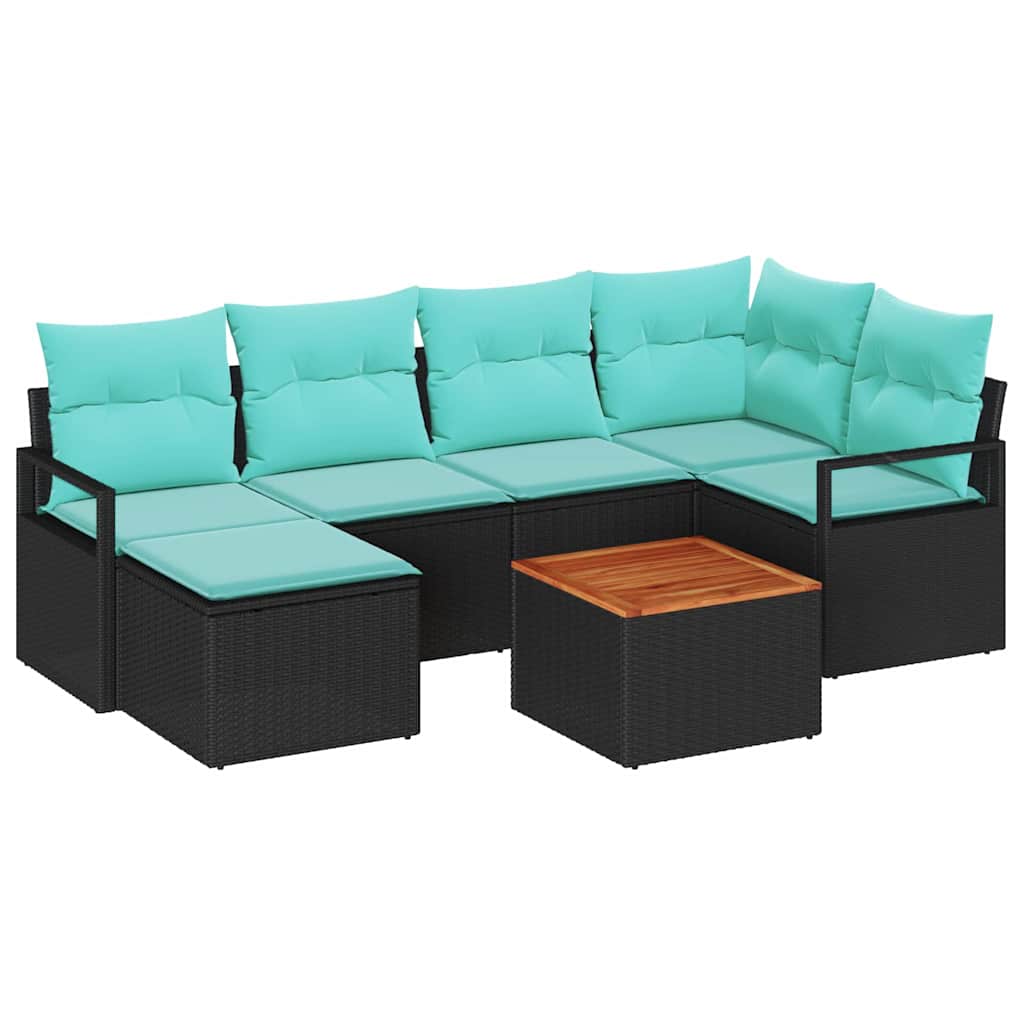 Set de canapele pentru grădină cu pernă 7 pcs Negru poliratan GartenMobel Dekor