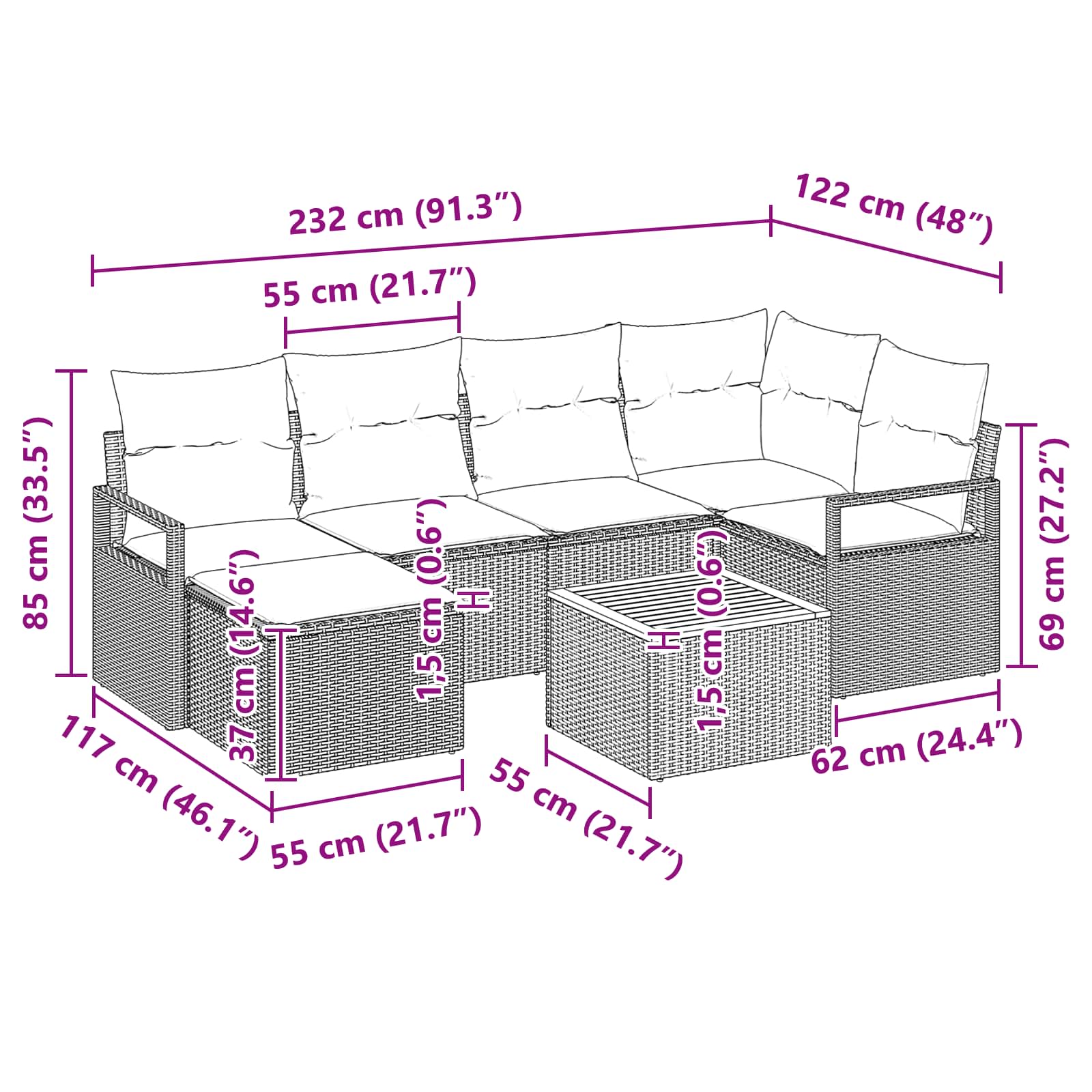 Set de canapele pentru grădină cu pernă 7 pcs Negru poliratan GartenMobel Dekor