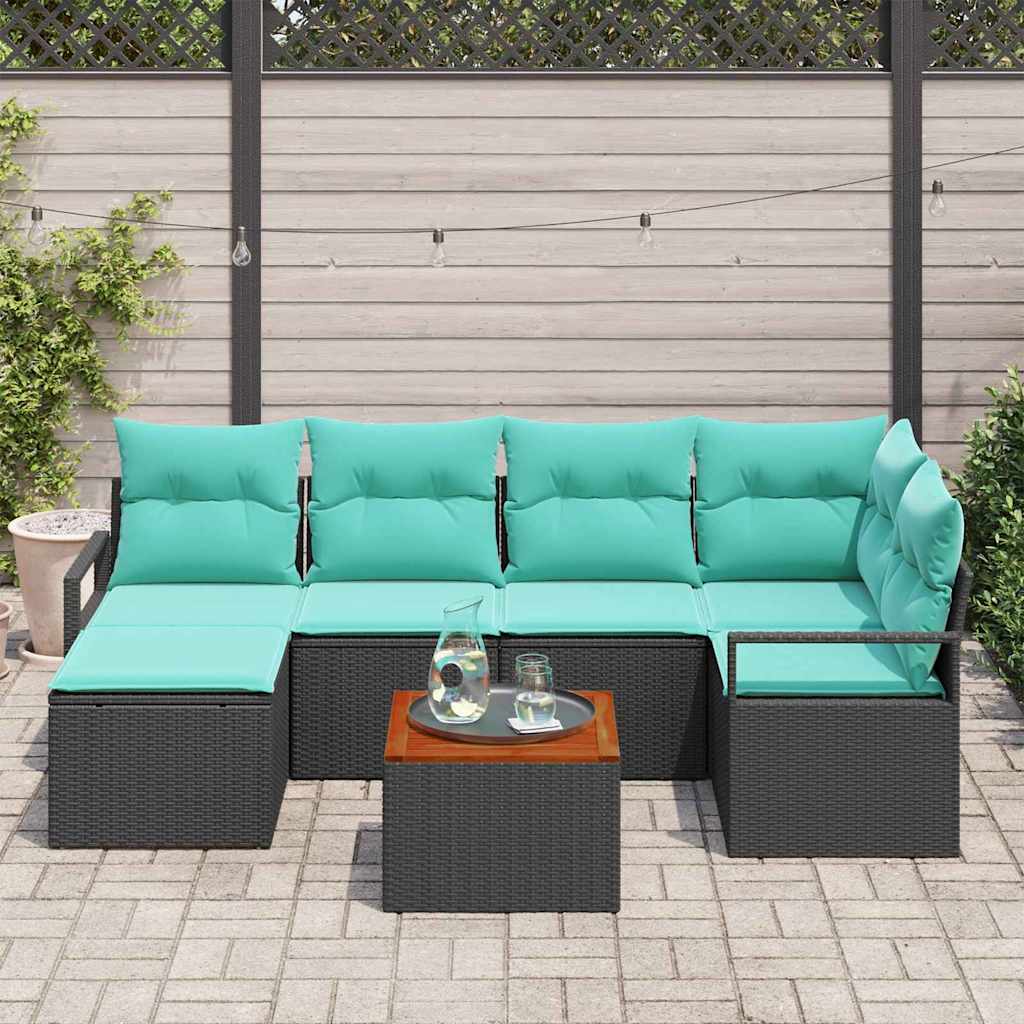 Set de canapele pentru grădină cu pernă 7 pcs Negru poliratan GartenMobel Dekor