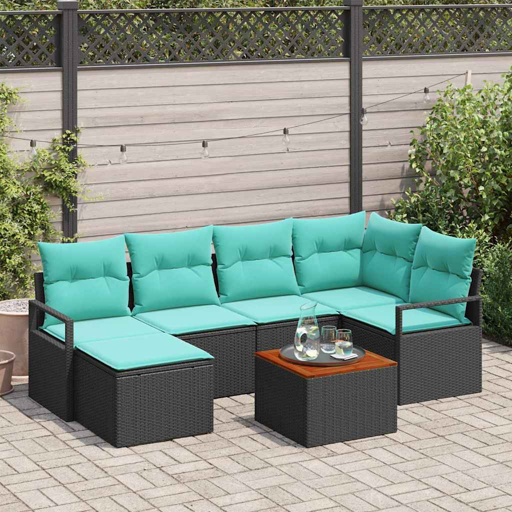 Set de canapele pentru grădină cu pernă 7 pcs Negru poliratan GartenMobel Dekor