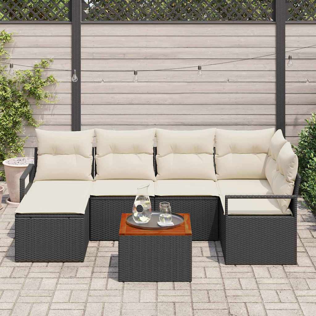 Set de canapele pentru grădină cu pernă 7 pcs Negru poliratan GartenMobel Dekor
