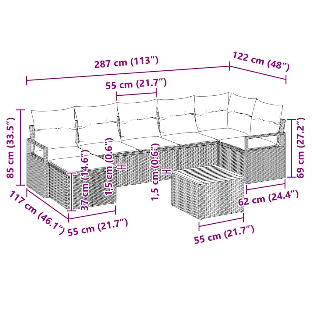 Set de canapele pentru grădină cu pernă 8 pcs Gri poliratan GartenMobel Dekor