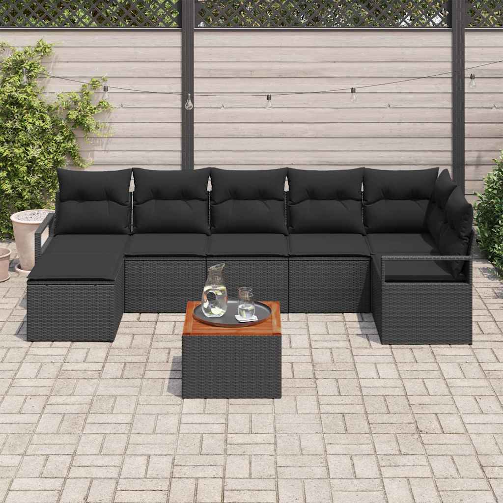 Set de canapele pentru grădină cu pernă 8 pcs Negru poliratan GartenMobel Dekor