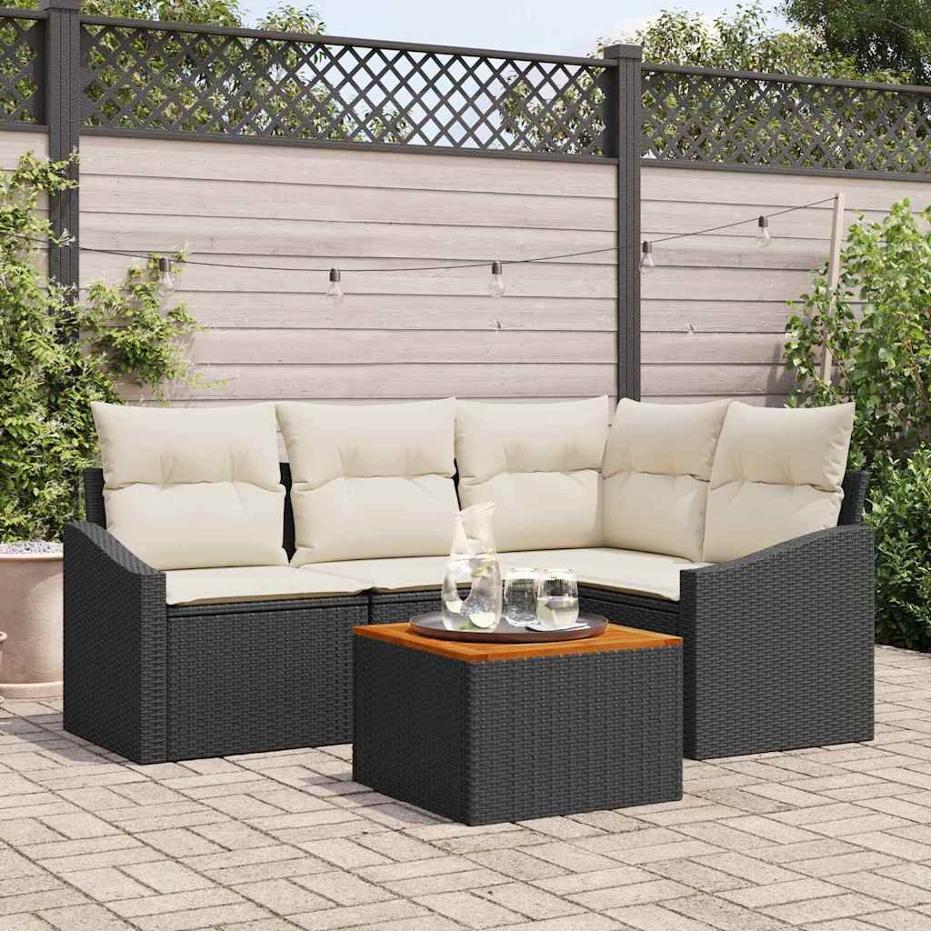 Set de canapele pentru grădină cu pernă 5 pcs Negru poliratan GartenMobel Dekor