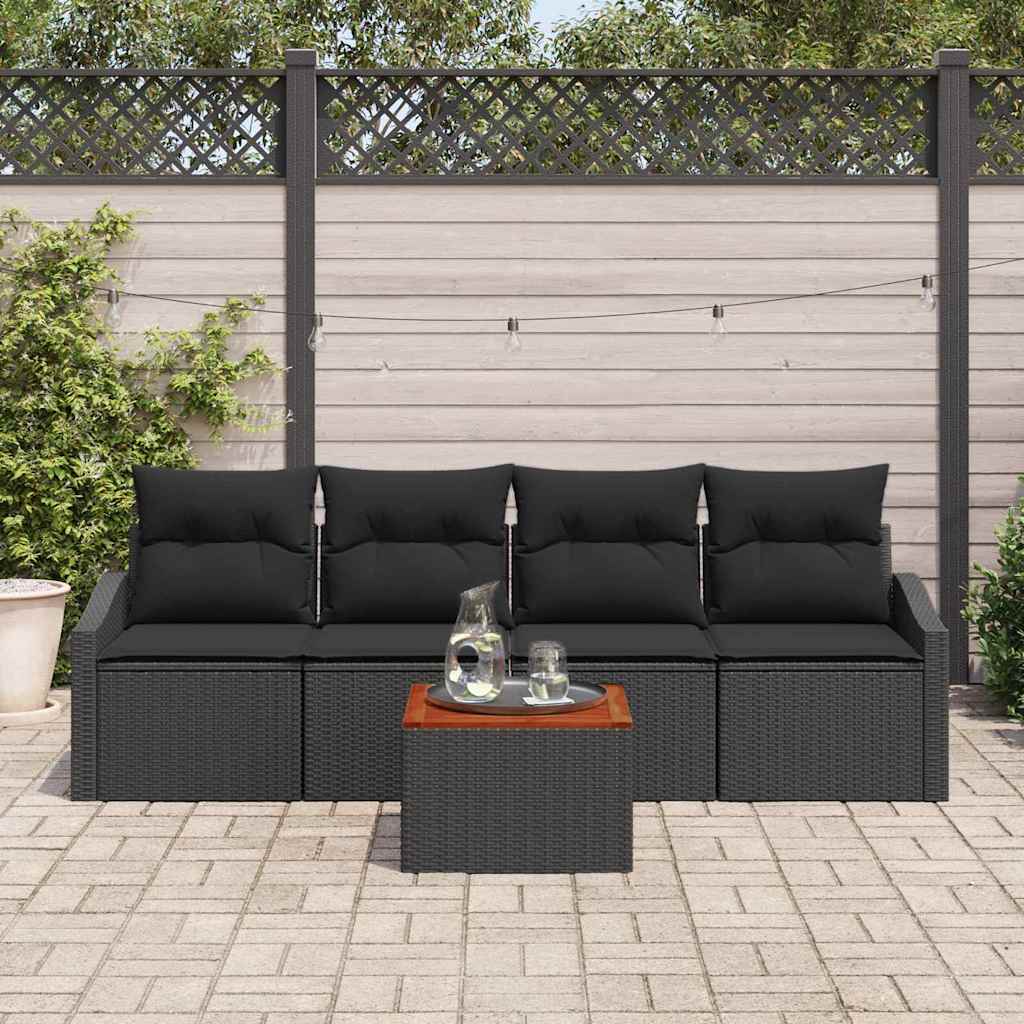 Set de canapele pentru grădină cu pernă 5 pcs Negru poliratan GartenMobel Dekor