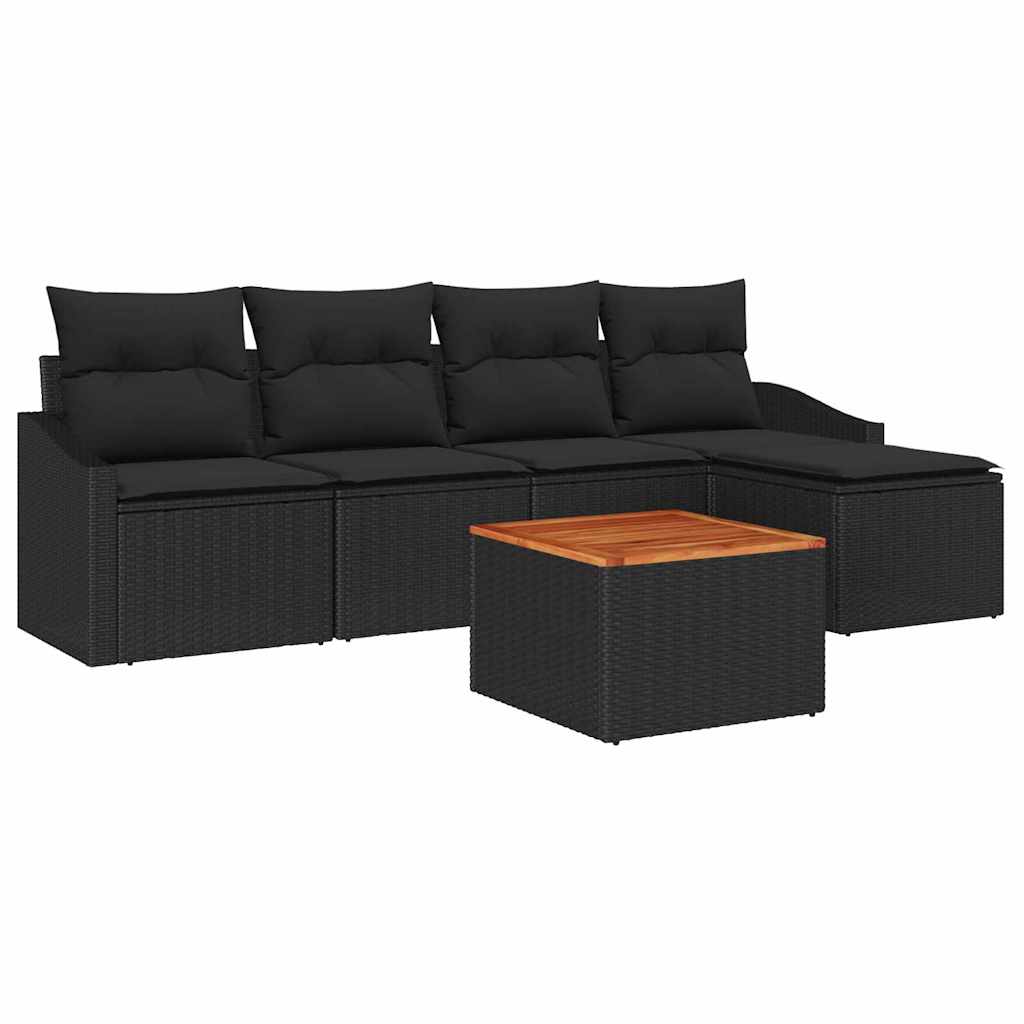 Set de canapele pentru grădină cu pernă 6 pcs Negru poliratan GartenMobel Dekor