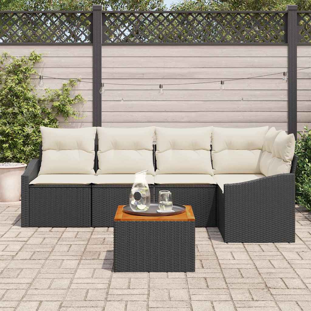 Set de canapele pentru grădină cu pernă 6 pcs Negru poliratan GartenMobel Dekor