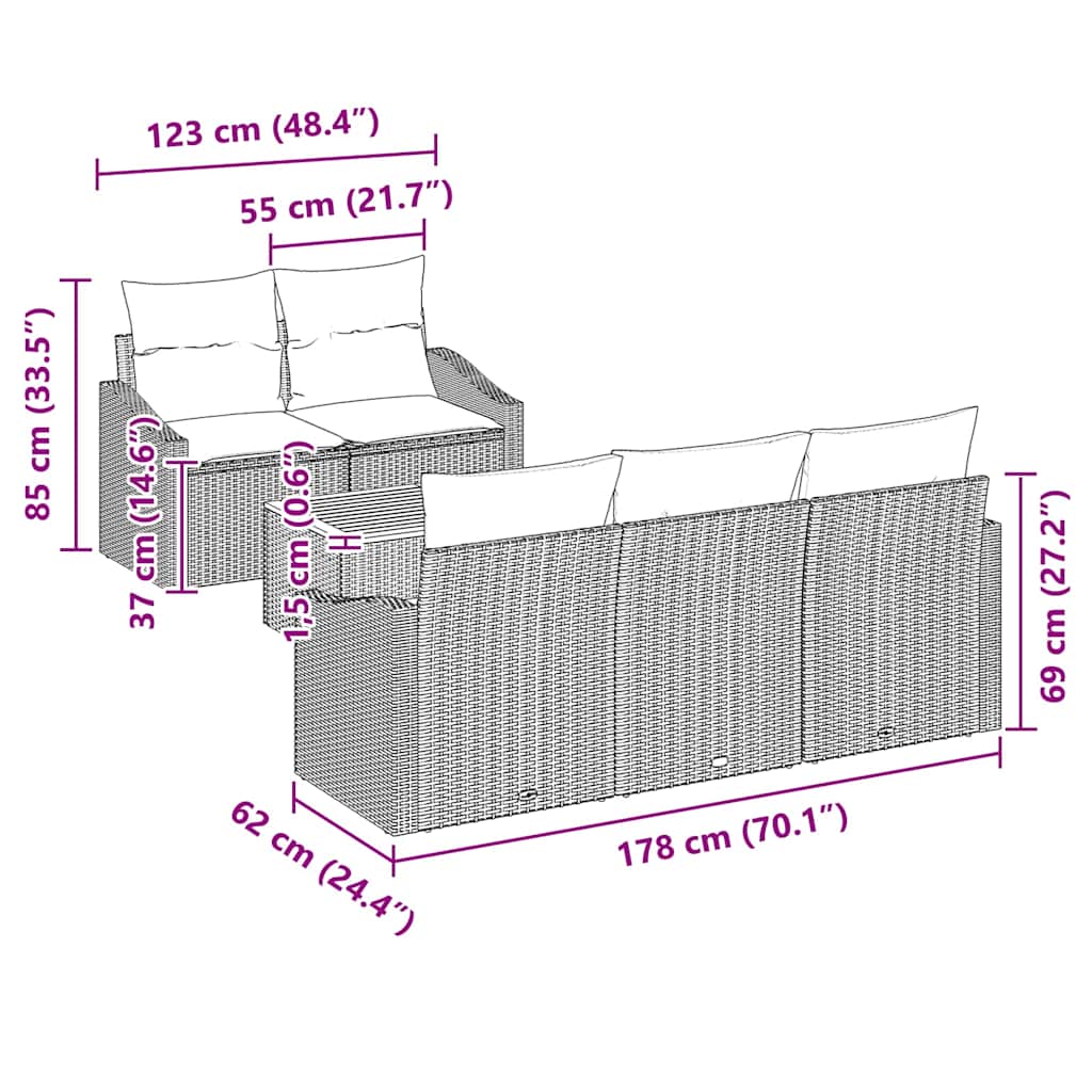 Set de canapele pentru grădină cu pernă 6 pcs Negru poliratan GartenMobel Dekor