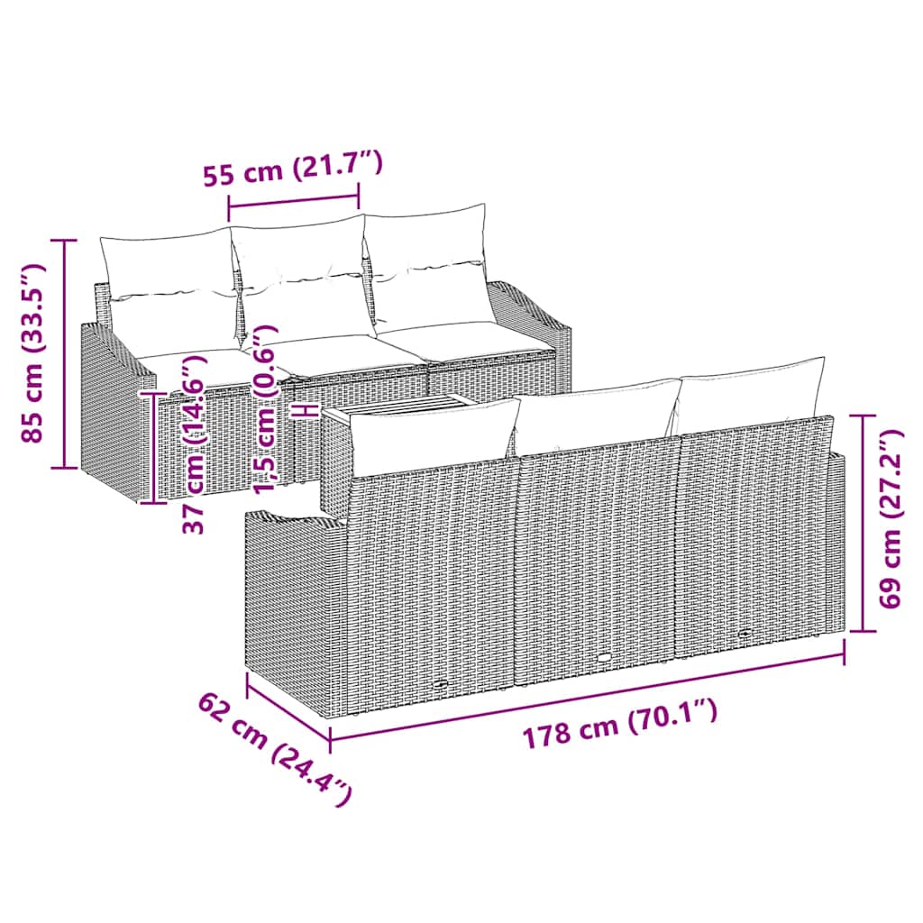 Set de canapele pentru grădină cu pernă 7 pcs Gri poliratan GartenMobel Dekor