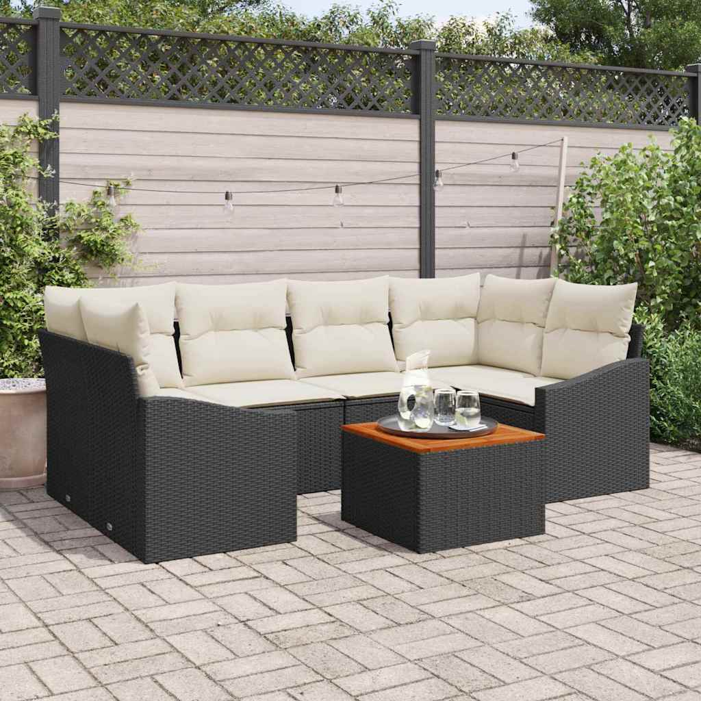 Set de canapele pentru grădină cu pernă 7 pcs Negru poliratan GartenMobel Dekor