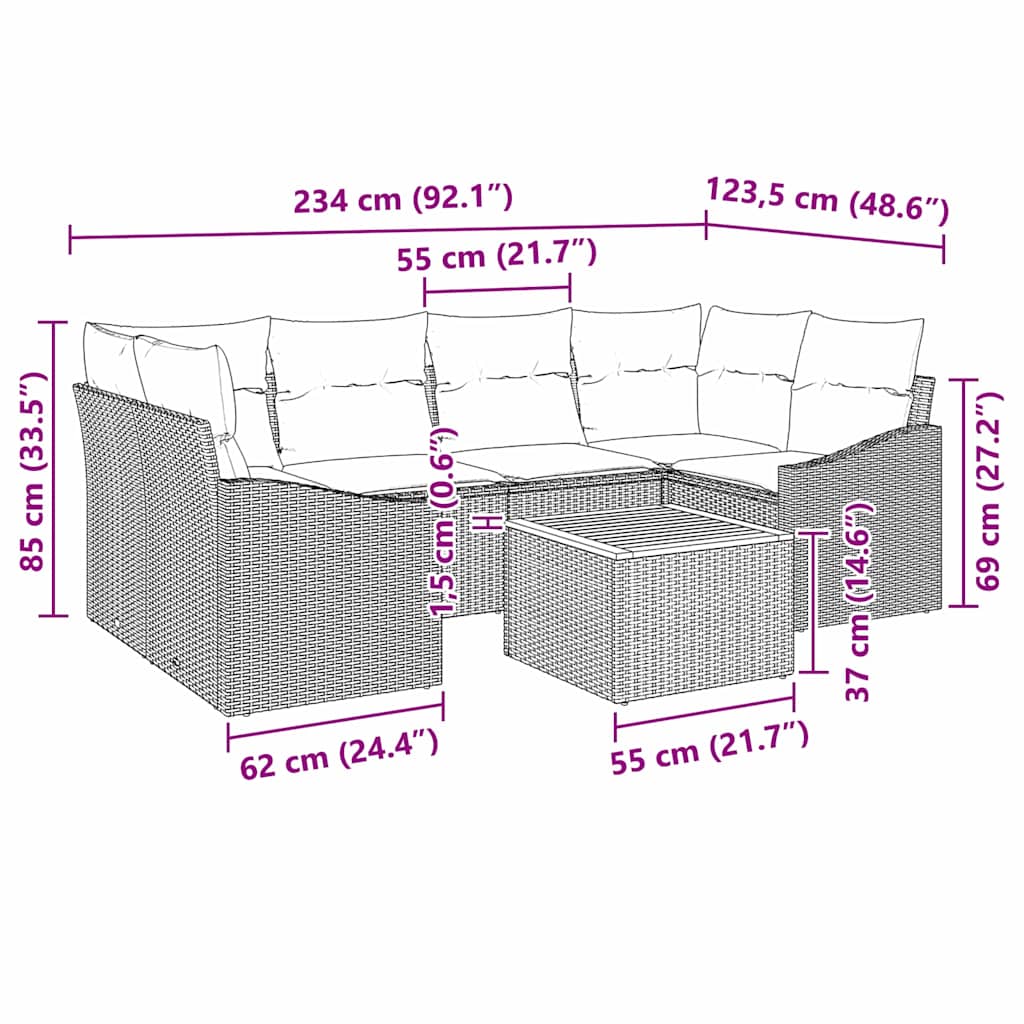 Set de canapele pentru grădină cu pernă 7 pcs Negru poliratan GartenMobel Dekor
