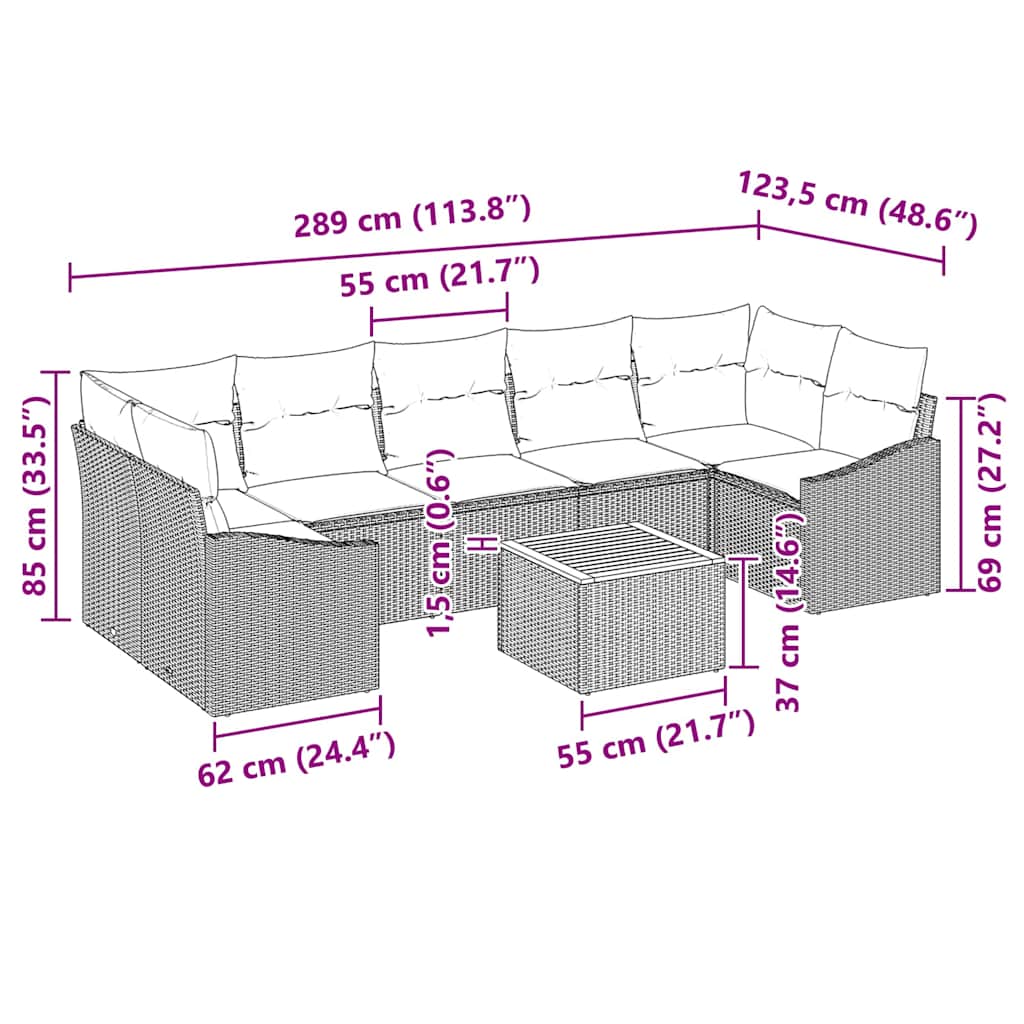 Set de canapele pentru grădină cu pernă 8 pcs Gri poliratan GartenMobel Dekor