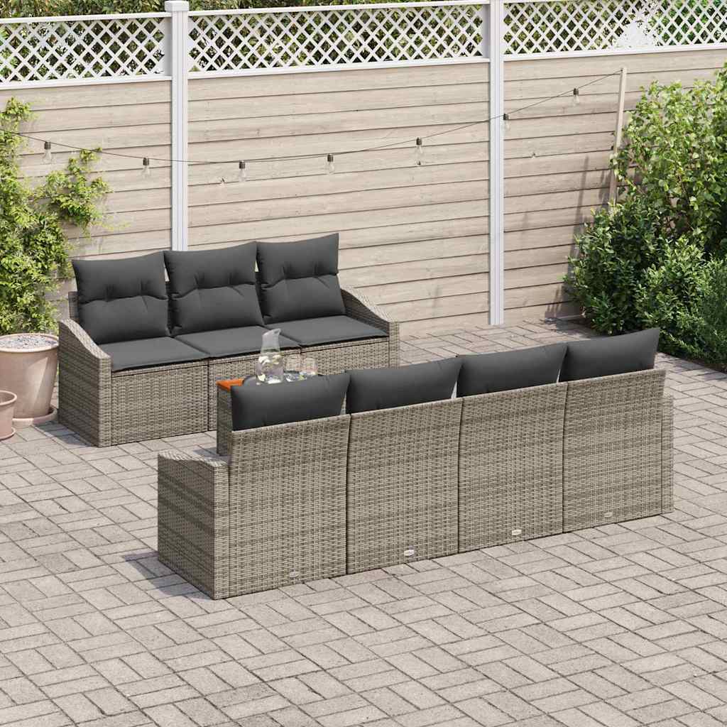 Set de canapele pentru grădină cu pernă 8 pcs Gri poliratan GartenMobel Dekor